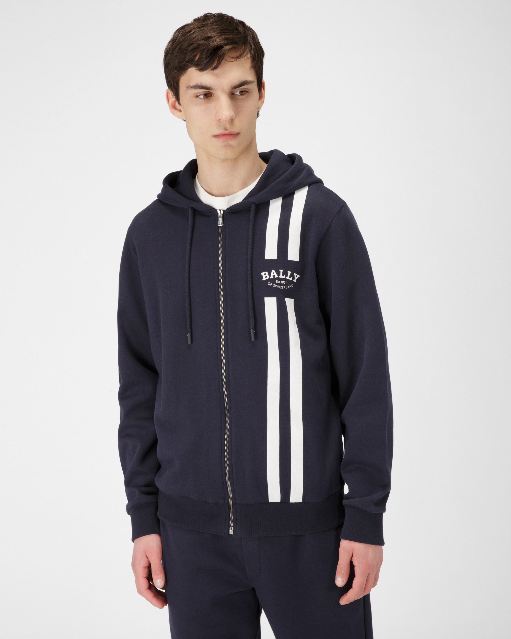 Stripe Hoodie Cotton Sweatshirt In Navy