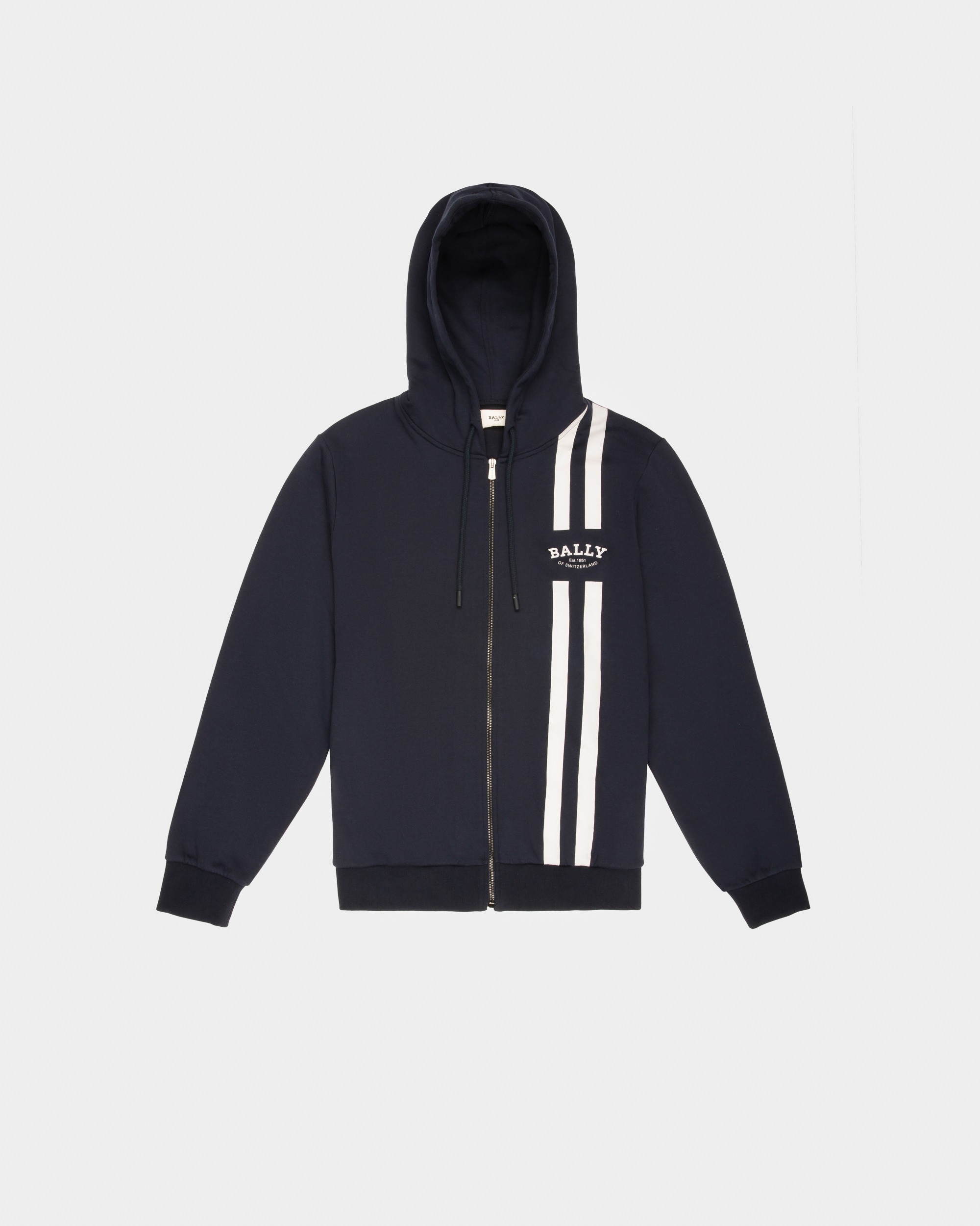Stripe Hoodie Cotton Sweatshirt In Navy