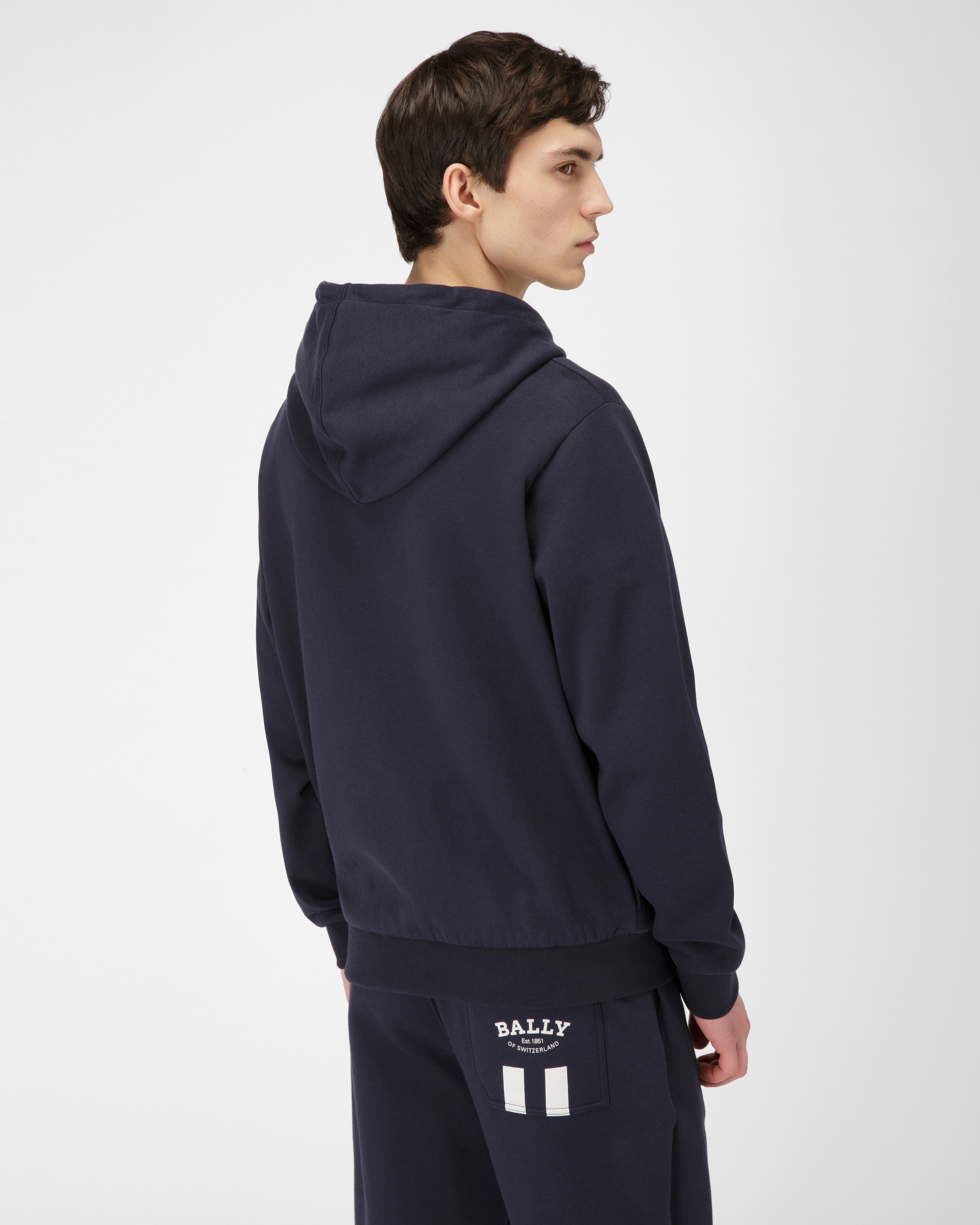 Stripe Hoodie Cotton Sweatshirt In Navy