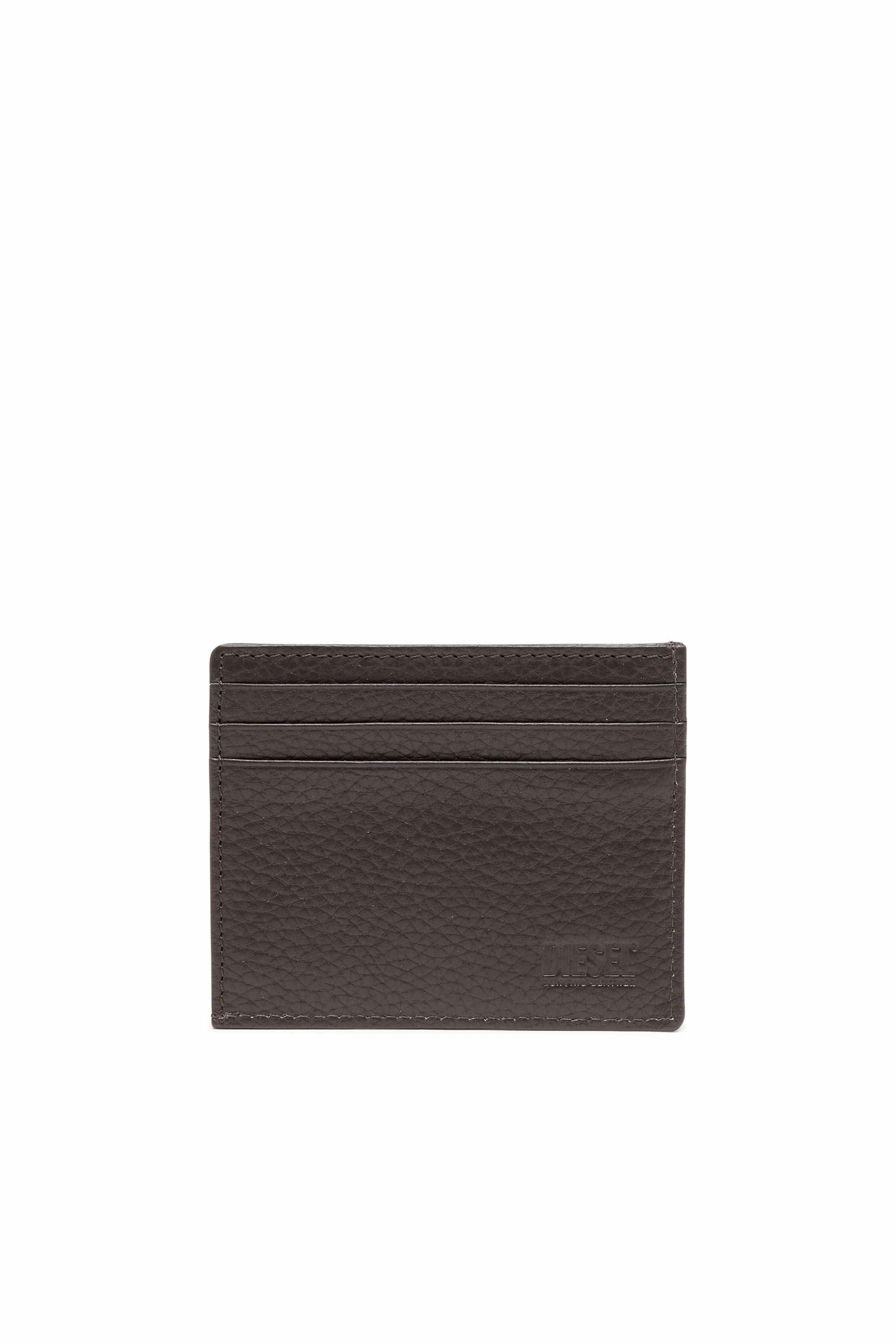 Brown Card case in grained leather