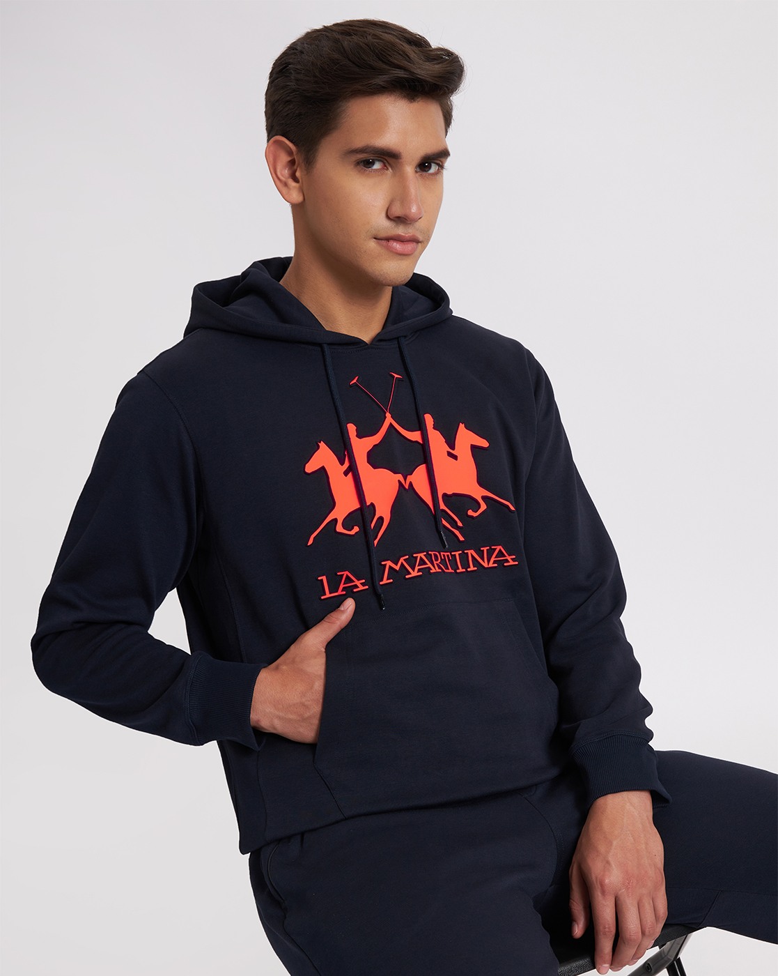 Brand Print Hoodie with Kangaroo Pocket