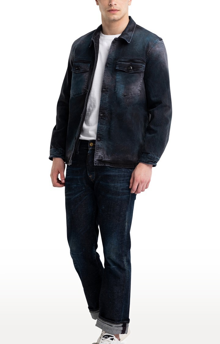 Blue Cotton Denim Jackets for Men