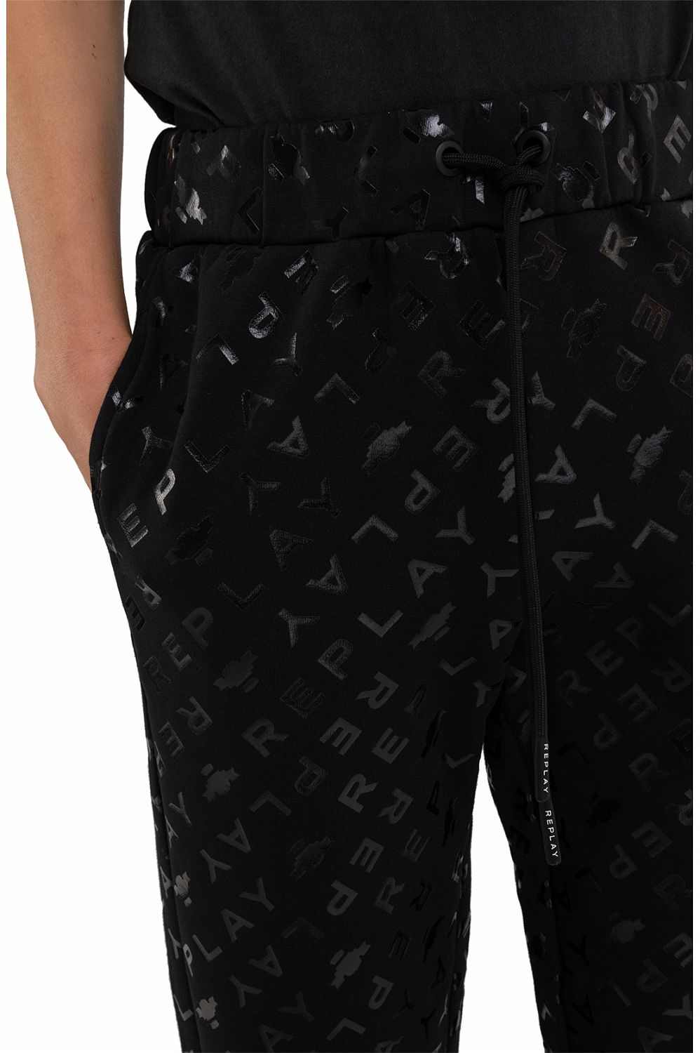 REPLAY ALLOVER PRINTED BLACK JOGGERS