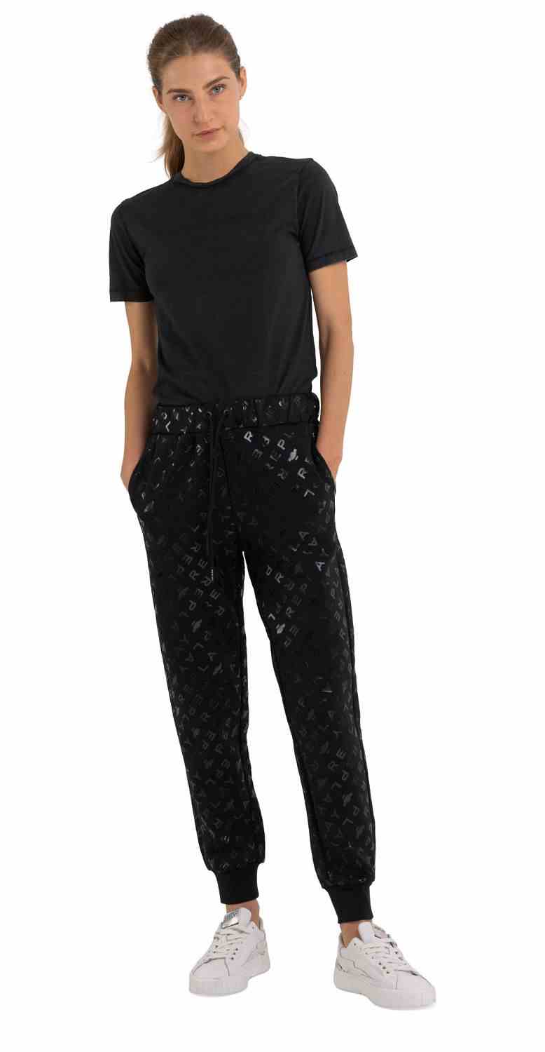 REPLAY ALLOVER PRINTED BLACK JOGGERS