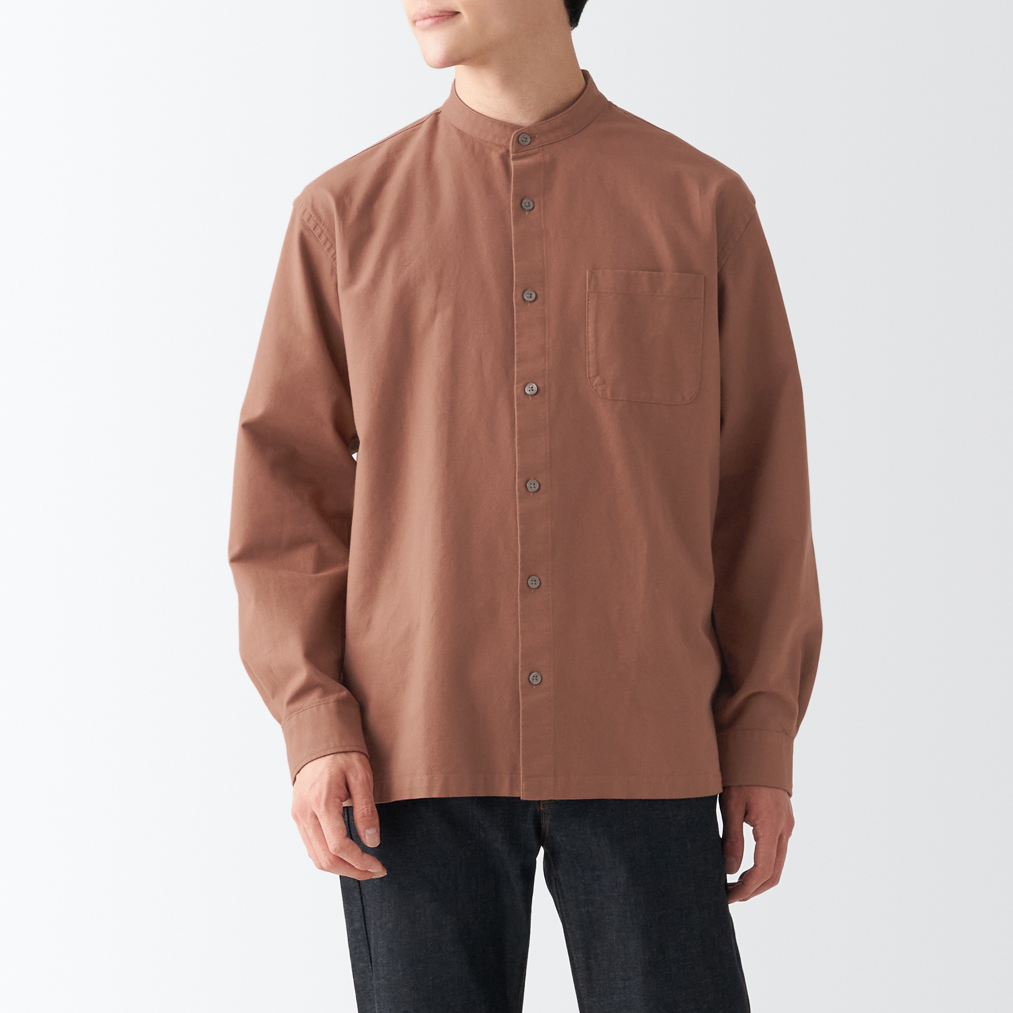 Washed Oxford Stand Collar Shirt