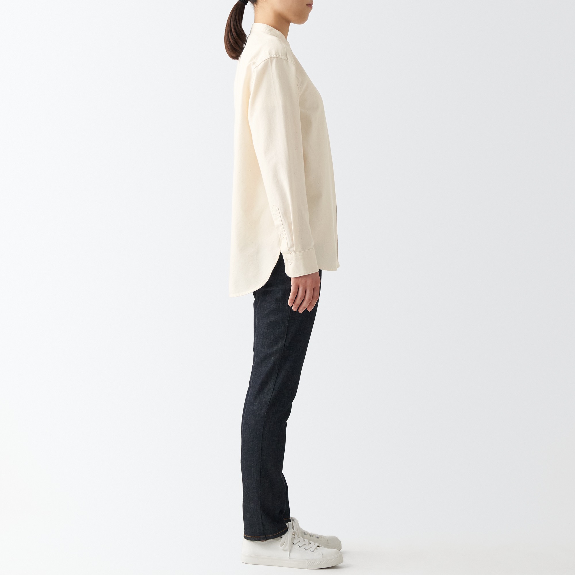 Washed oxford Stand collar shirt