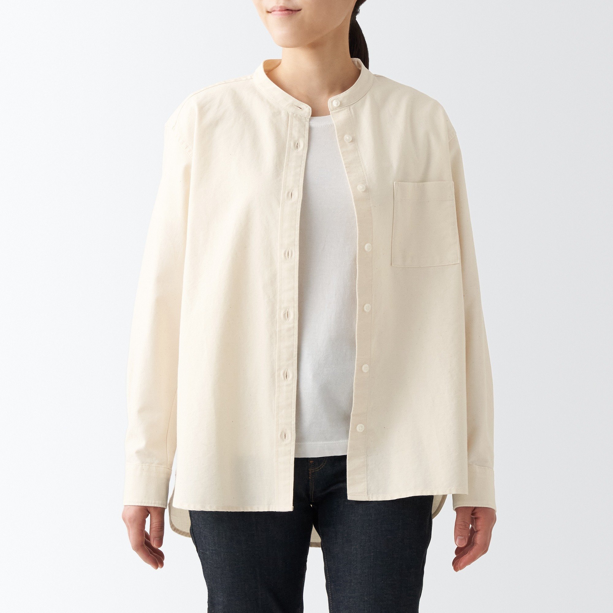 Washed oxford Stand collar shirt