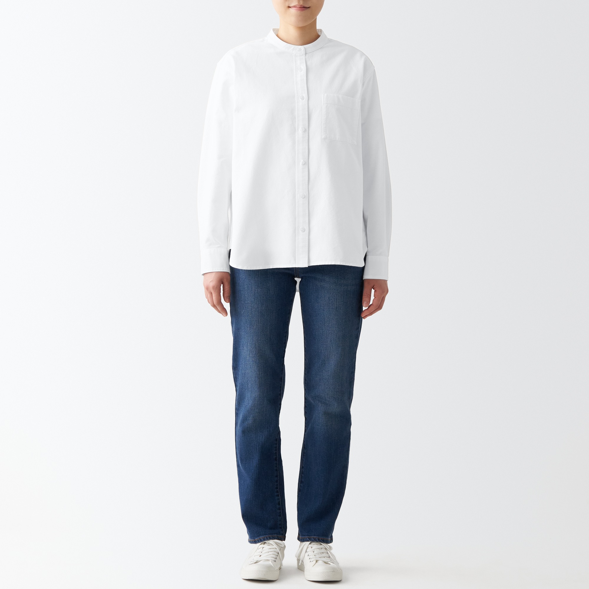 Washed oxford Stand collar shirt