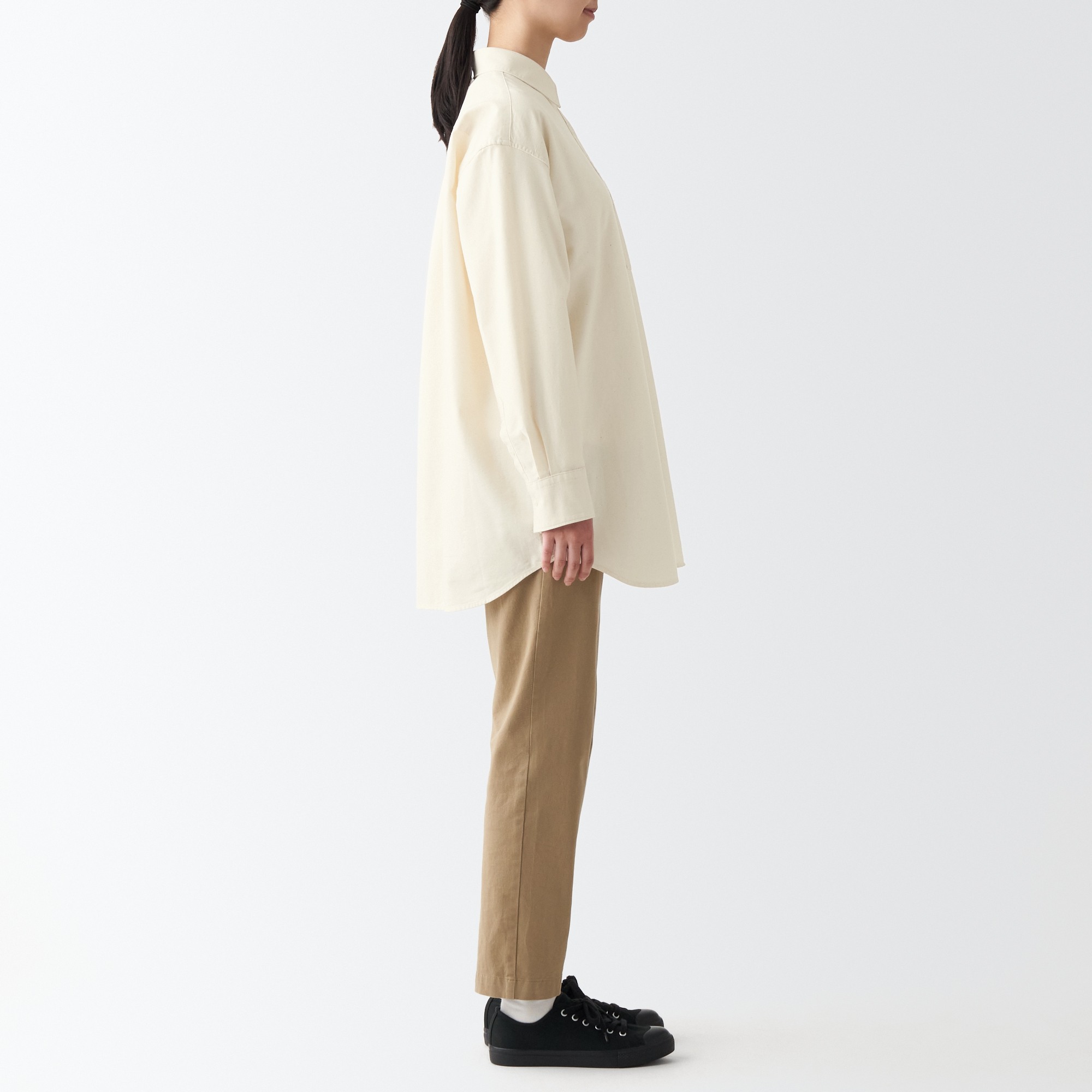 MUJI | Washed oxford Regular Collar Middle length shirt