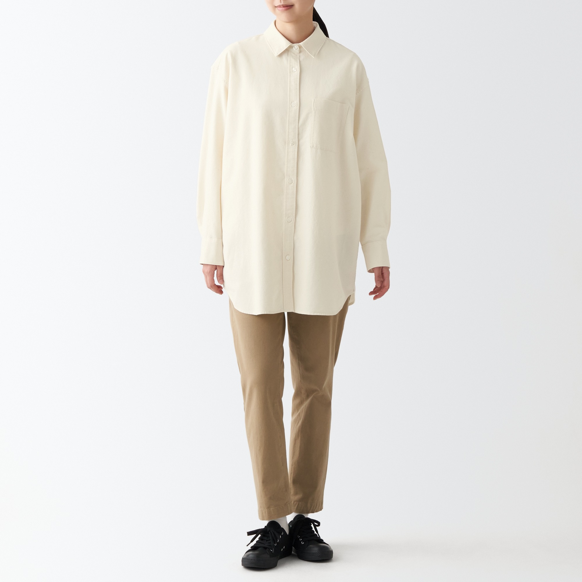 MUJI | Washed oxford Regular Collar Middle length shirt