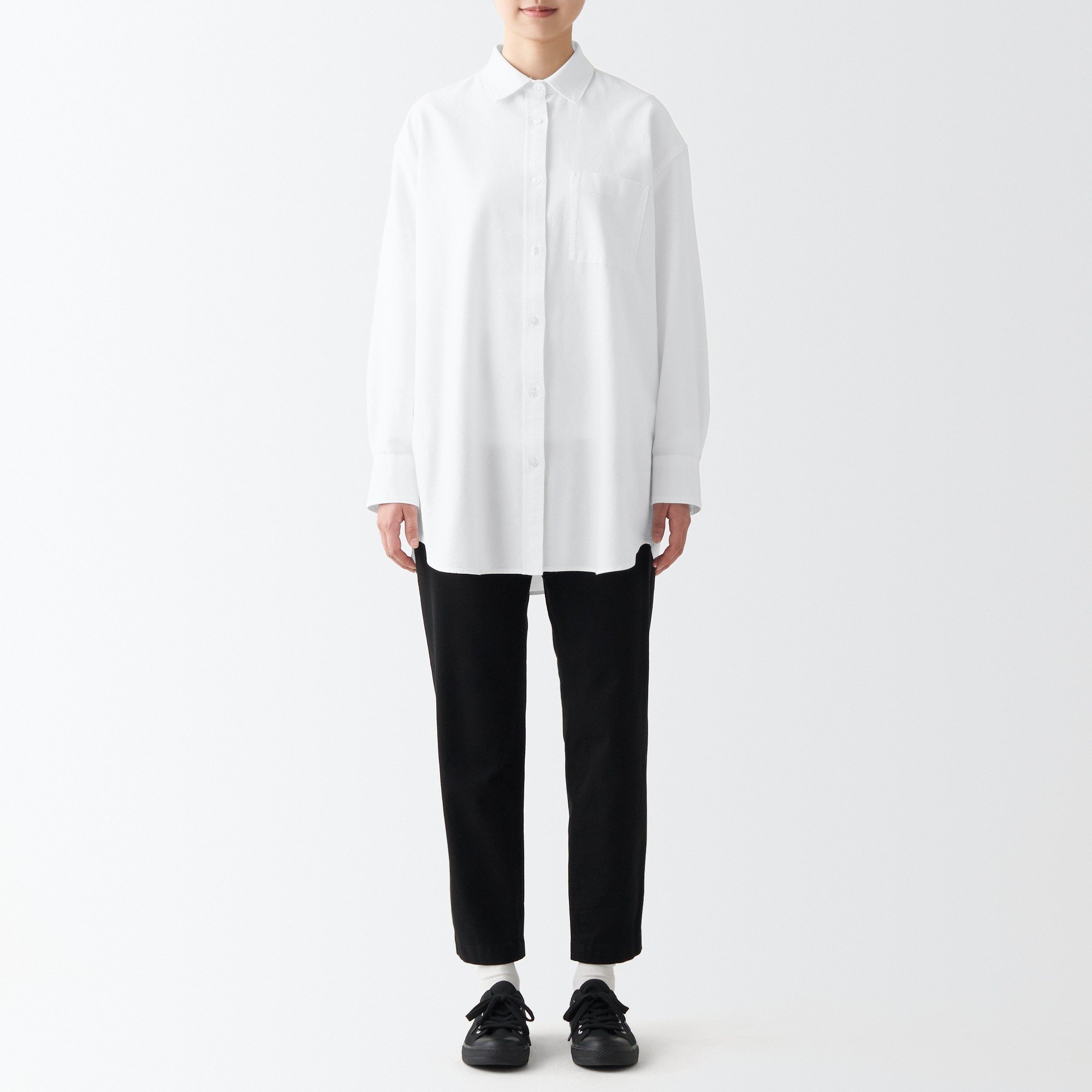 MUJI | Washed oxford Regular Collar Middle length shirt