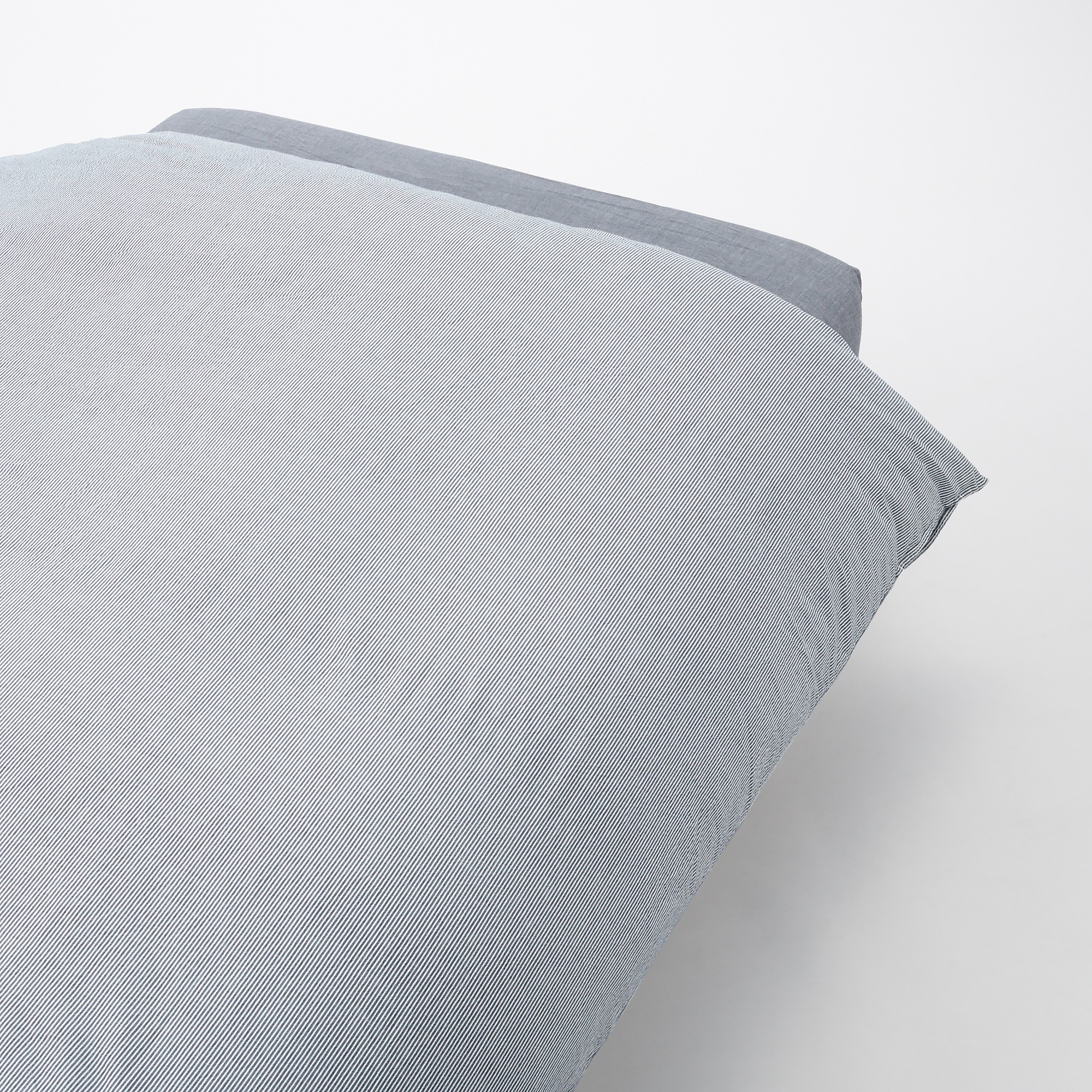 WASHEDCOTTON DUVET COVER Q NAVY STRIPE