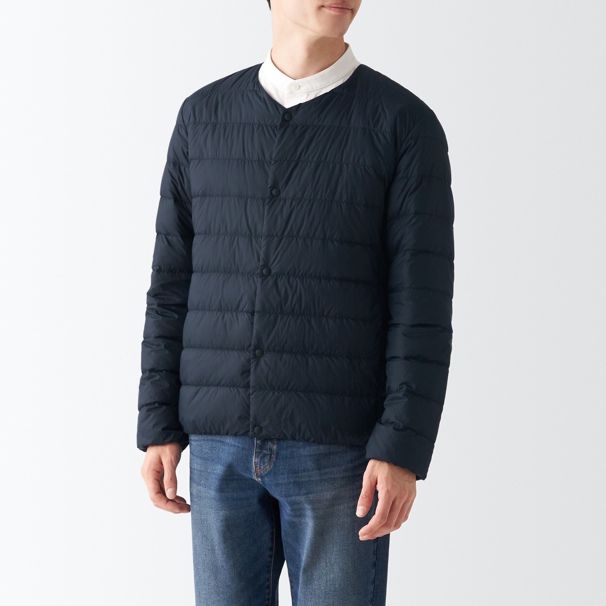 MUJI | Nylon Light weight pocketable Collarless down jacket