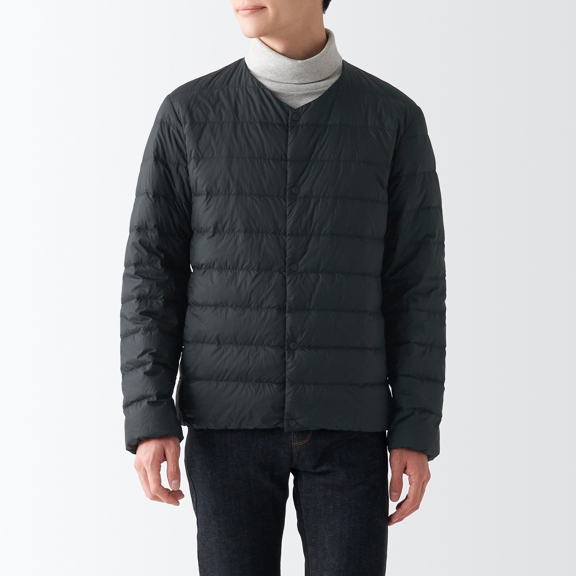 MUJI | Nylon Light weight pocketable Collarless down jacket