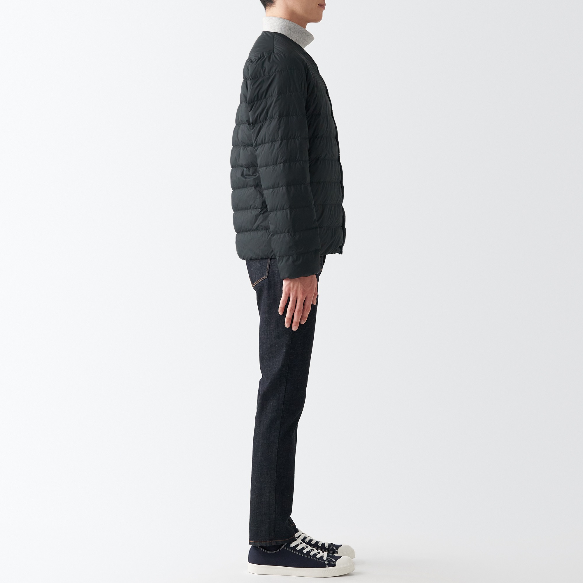 MUJI | Nylon Light weight pocketable Collarless down jacket