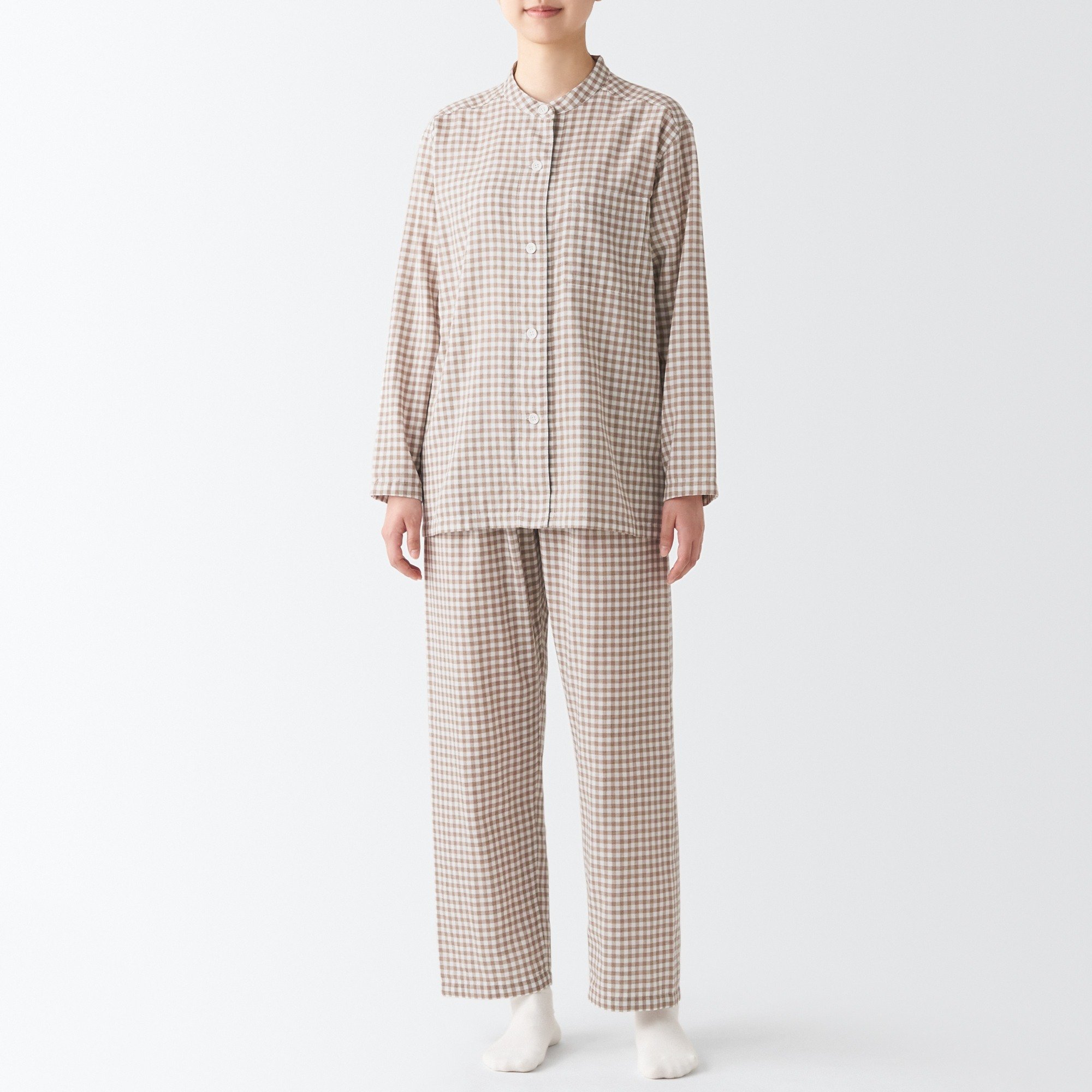 Side seamless double gauze Stand collar pajamas