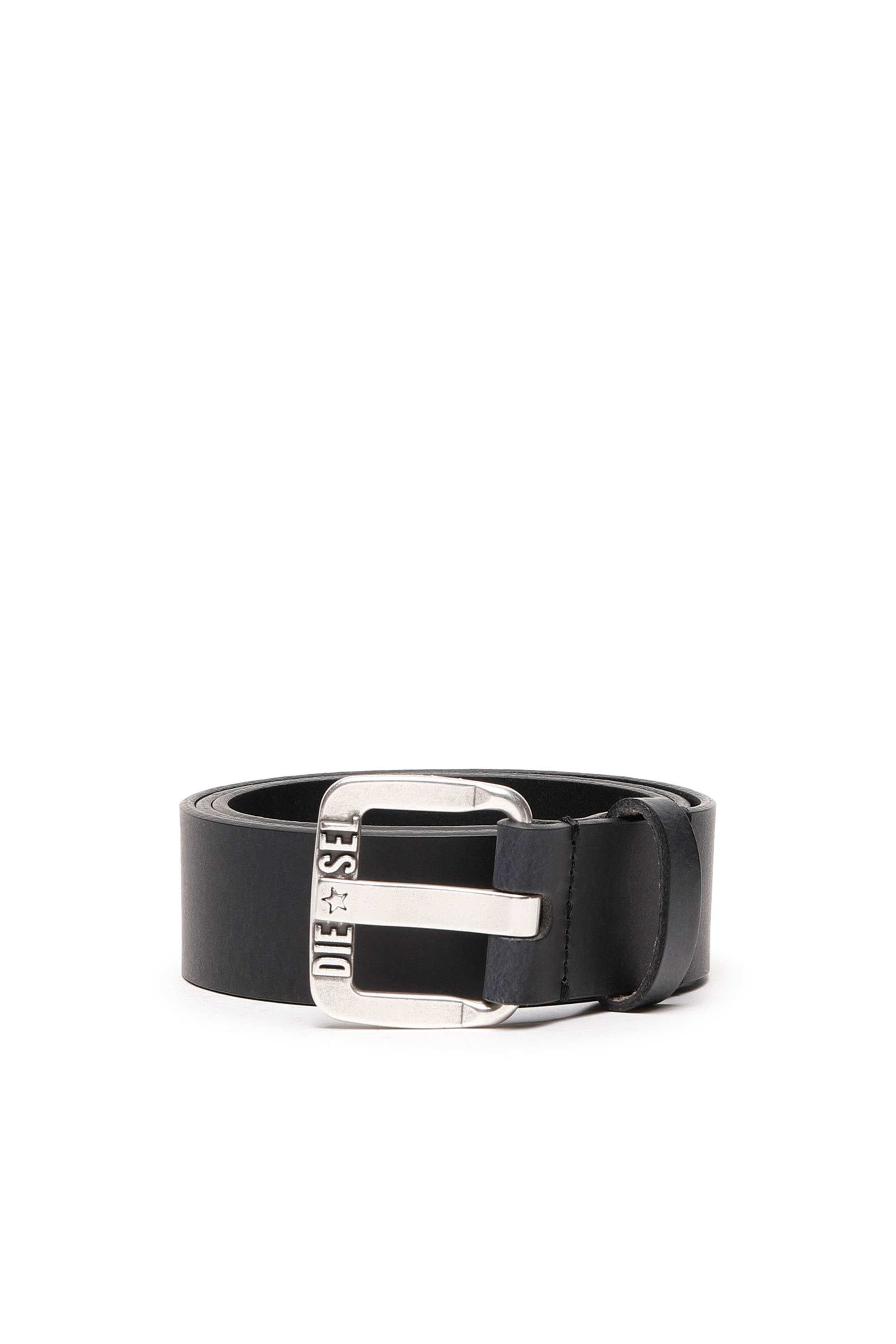 Black  Leather belt with metal star logo buckle