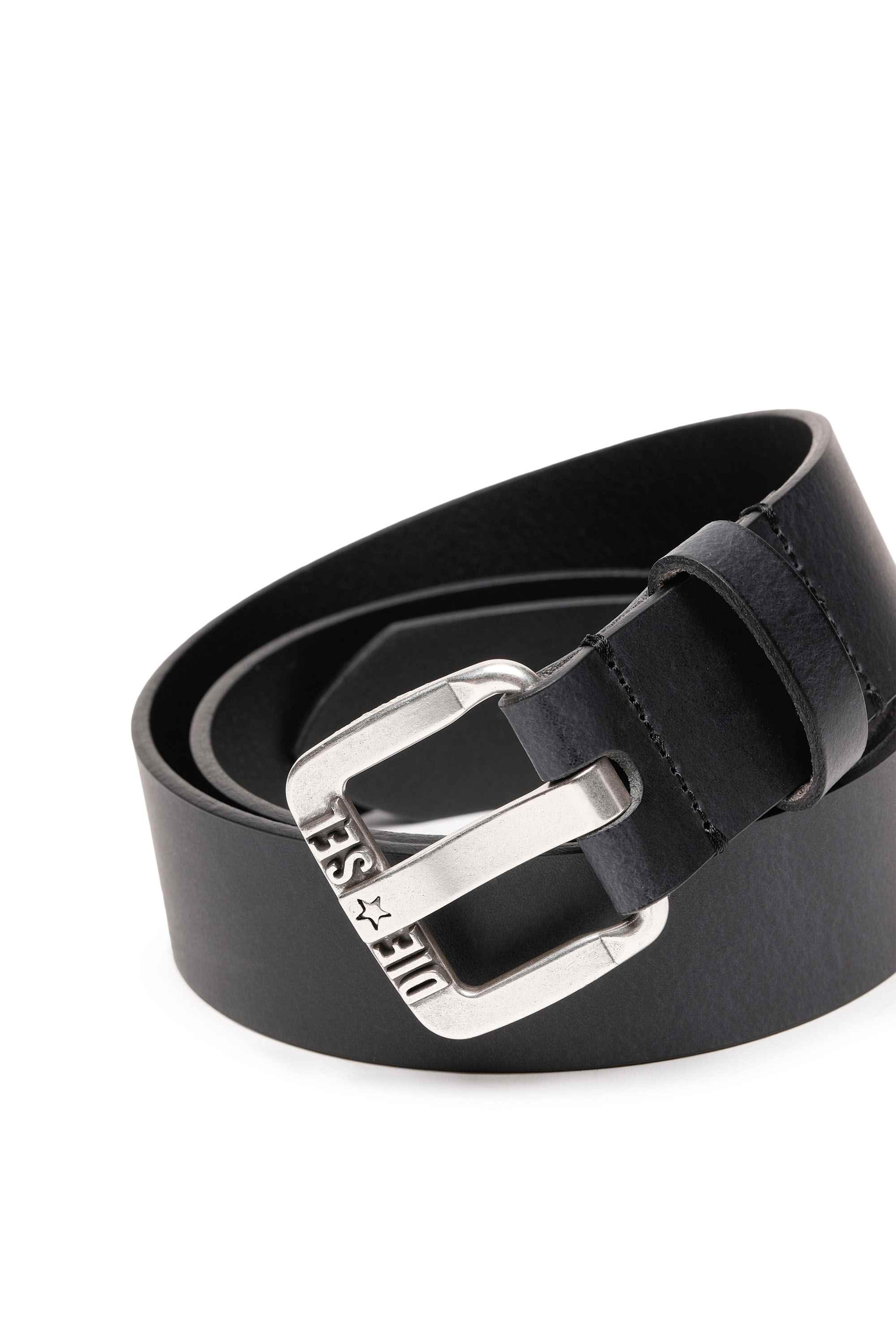 Black  Leather belt with metal star logo buckle