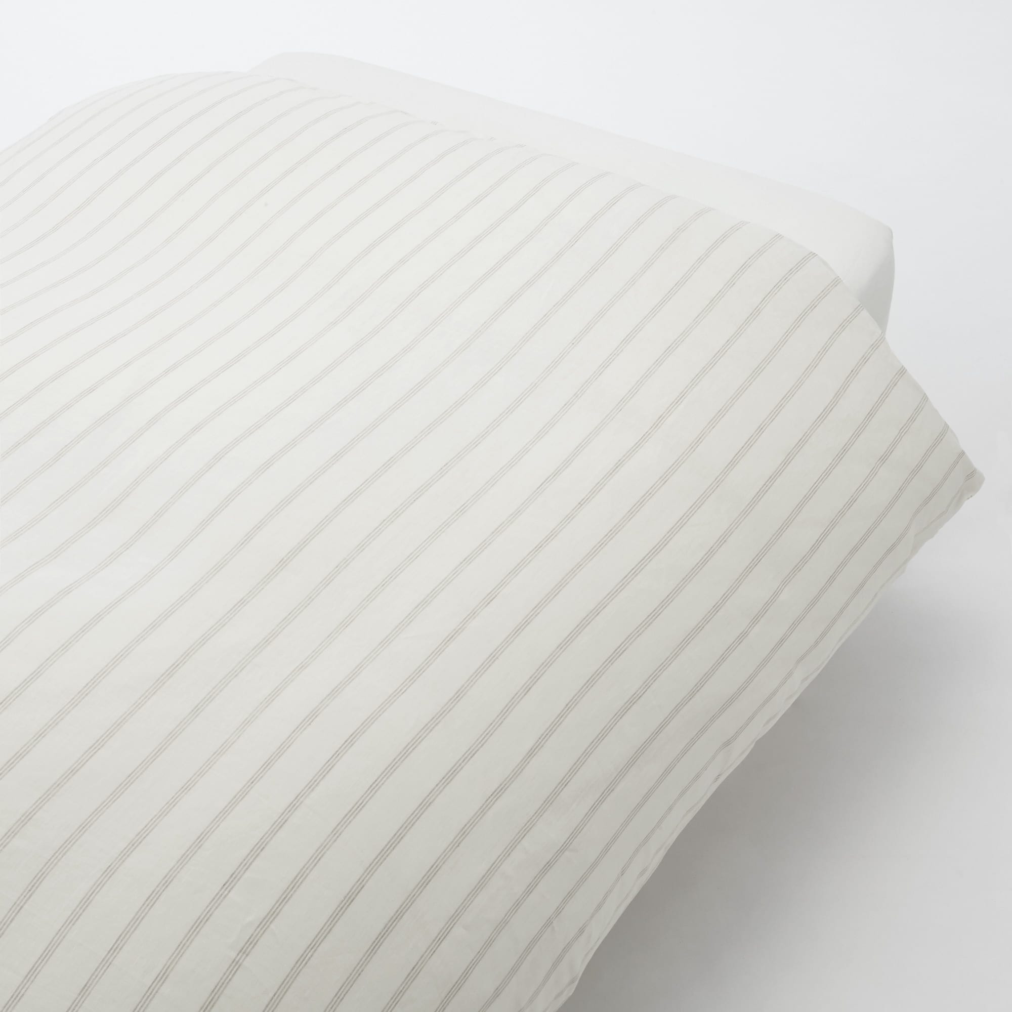 LINEN PLAIN WEAVE DUVET COVER Q OFF WHITE STRIPE