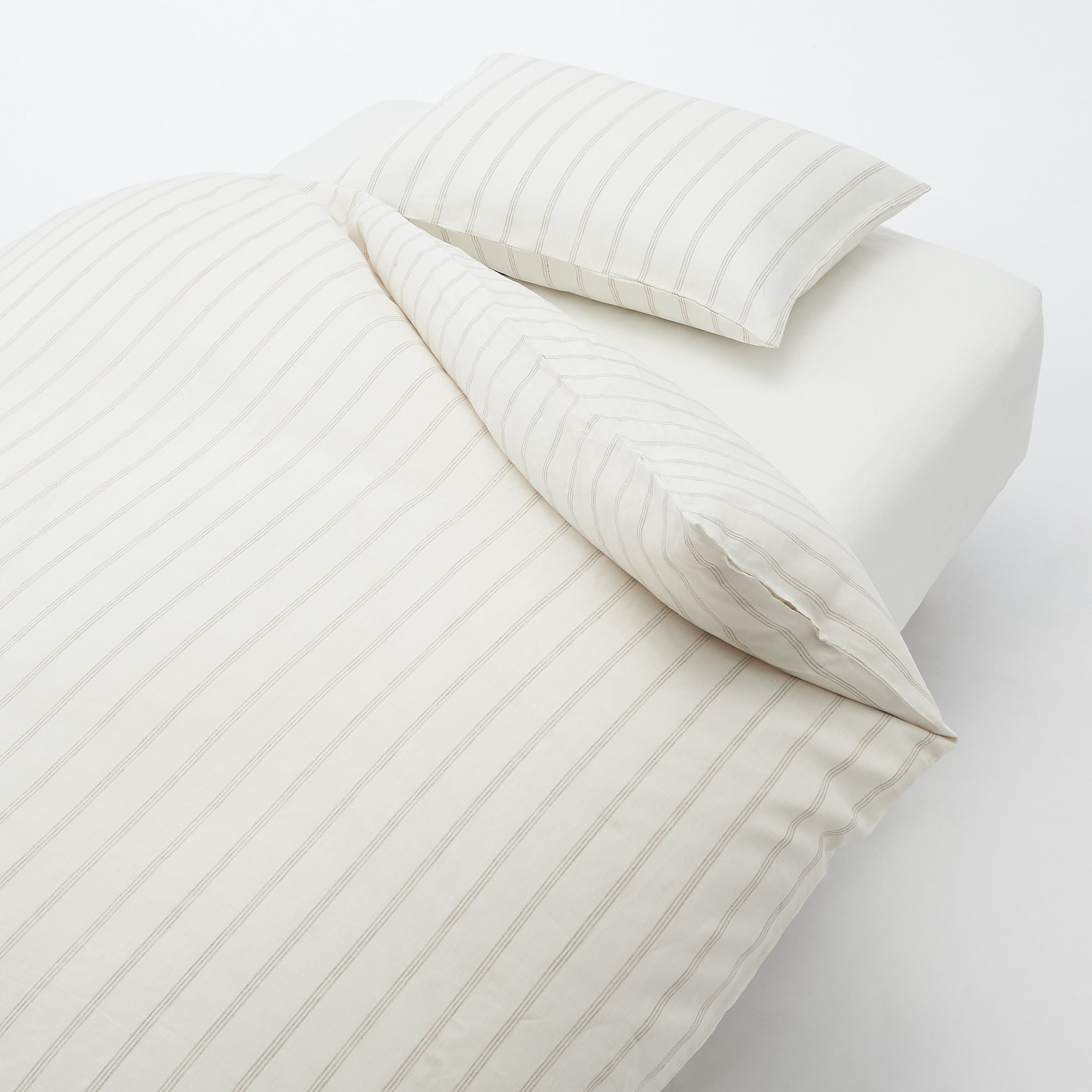 LINEN PLAIN WEAVE DUVET COVER Q OFF WHITE STRIPE