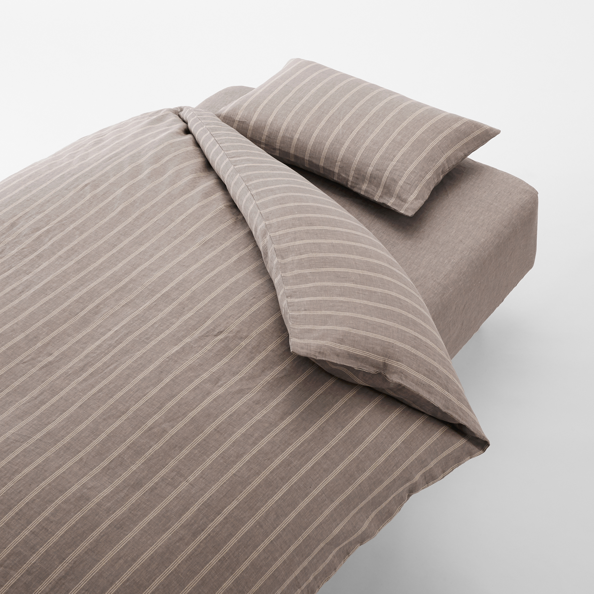 LINEN PLAIN WEAVE DUVET COVER S BROWN STRIPE