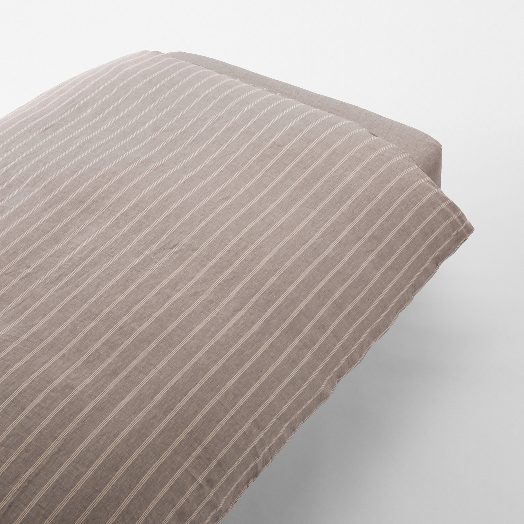 LINEN PLAIN WEAVE DUVET COVER S BROWN STRIPE