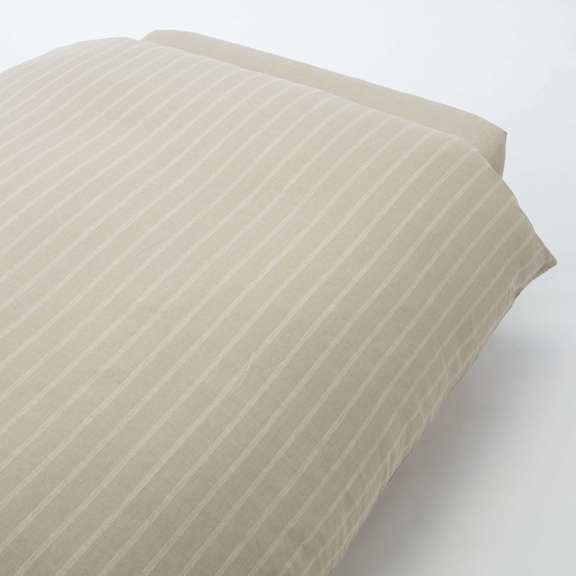 LINEN PLAIN WEAVE DUVET COVER Q ECRU STRIPE