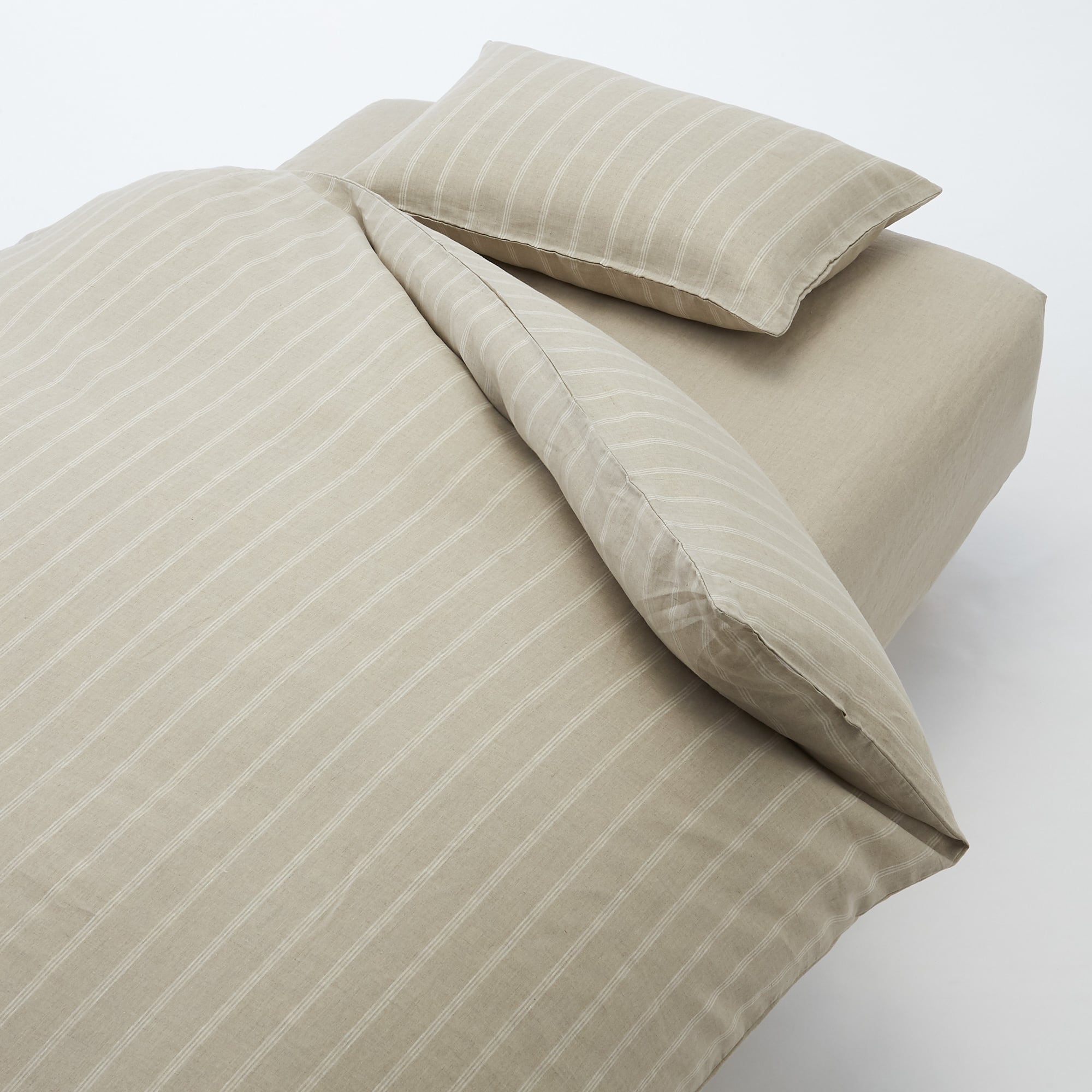 LINEN PLAIN WEAVE DUVET COVER K ECRU STRIPE