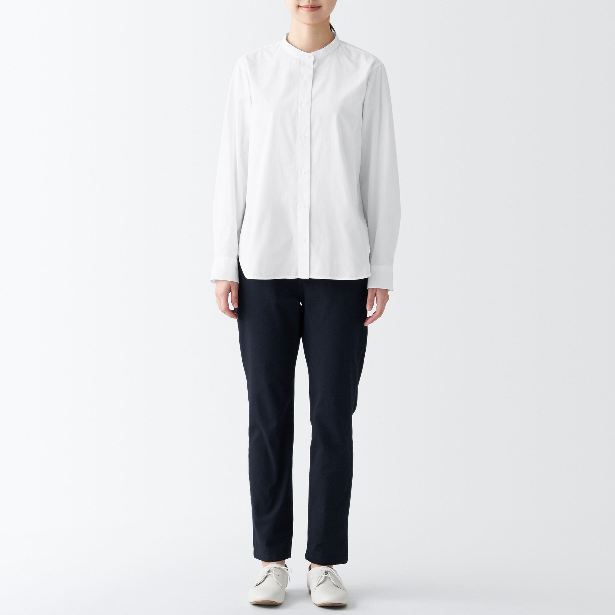 Washed broad Stand collar Long Sleeve shirt