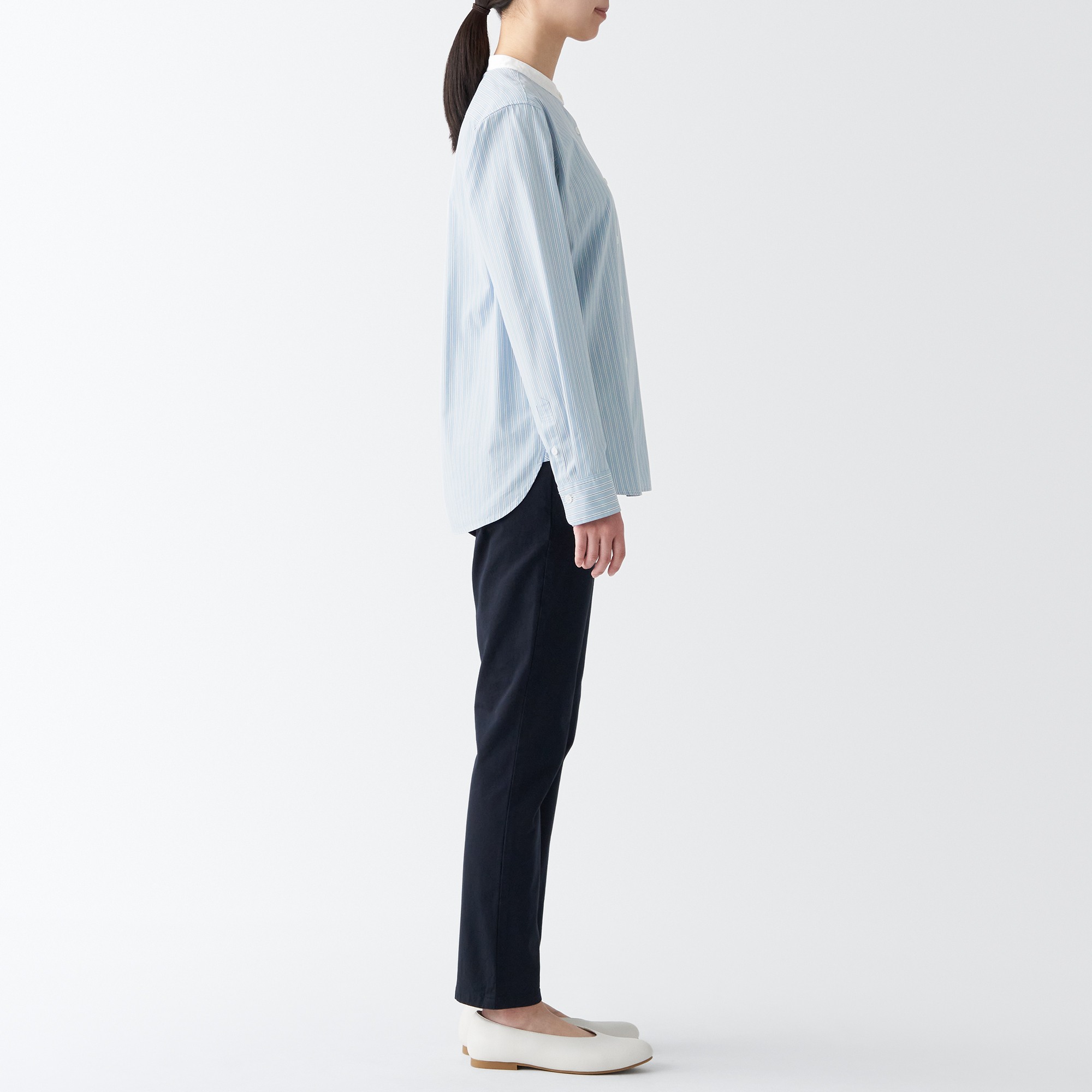 MUJI | Washed broad Stand collar Long Sleeve shirt