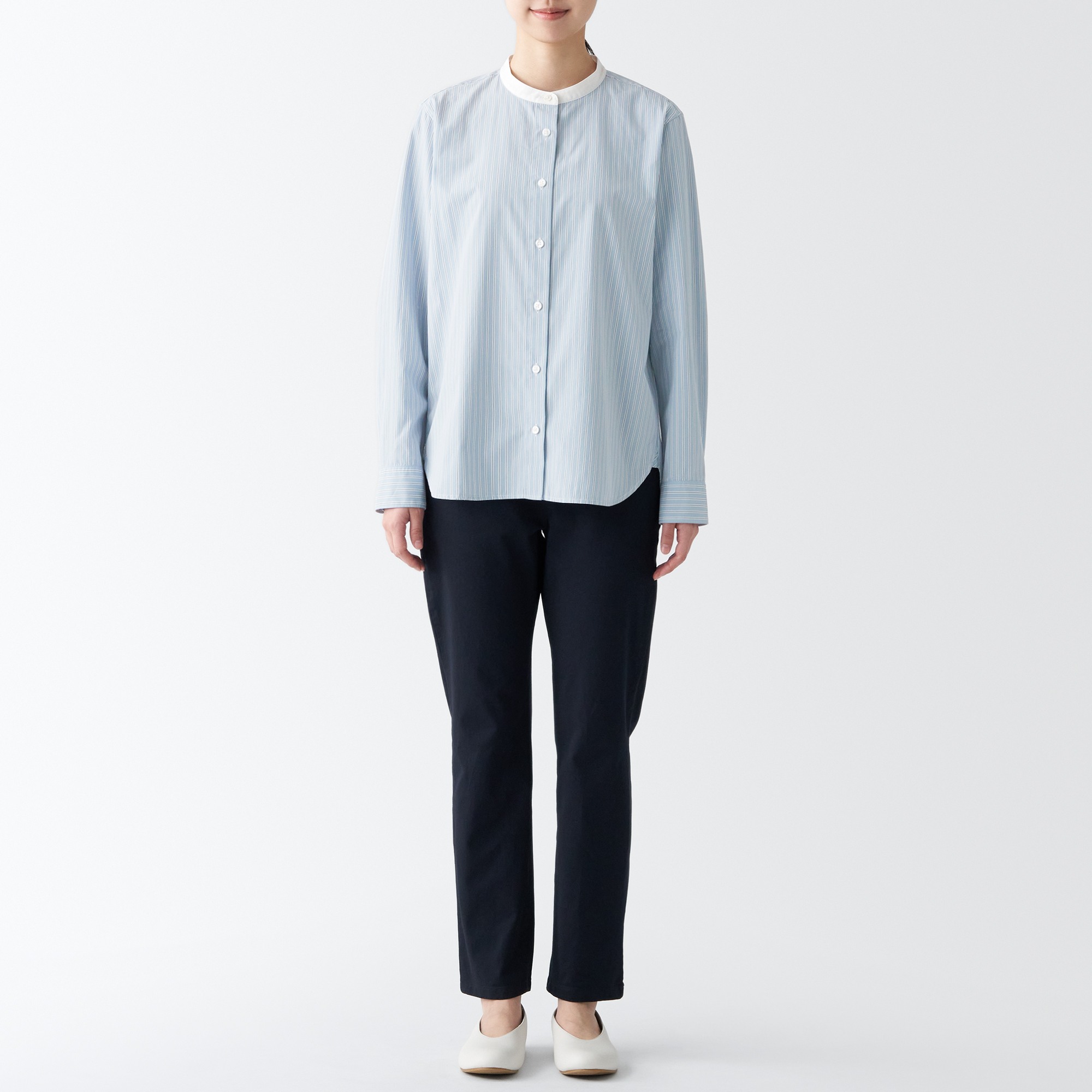 MUJI | Washed broad Stand collar Long Sleeve shirt