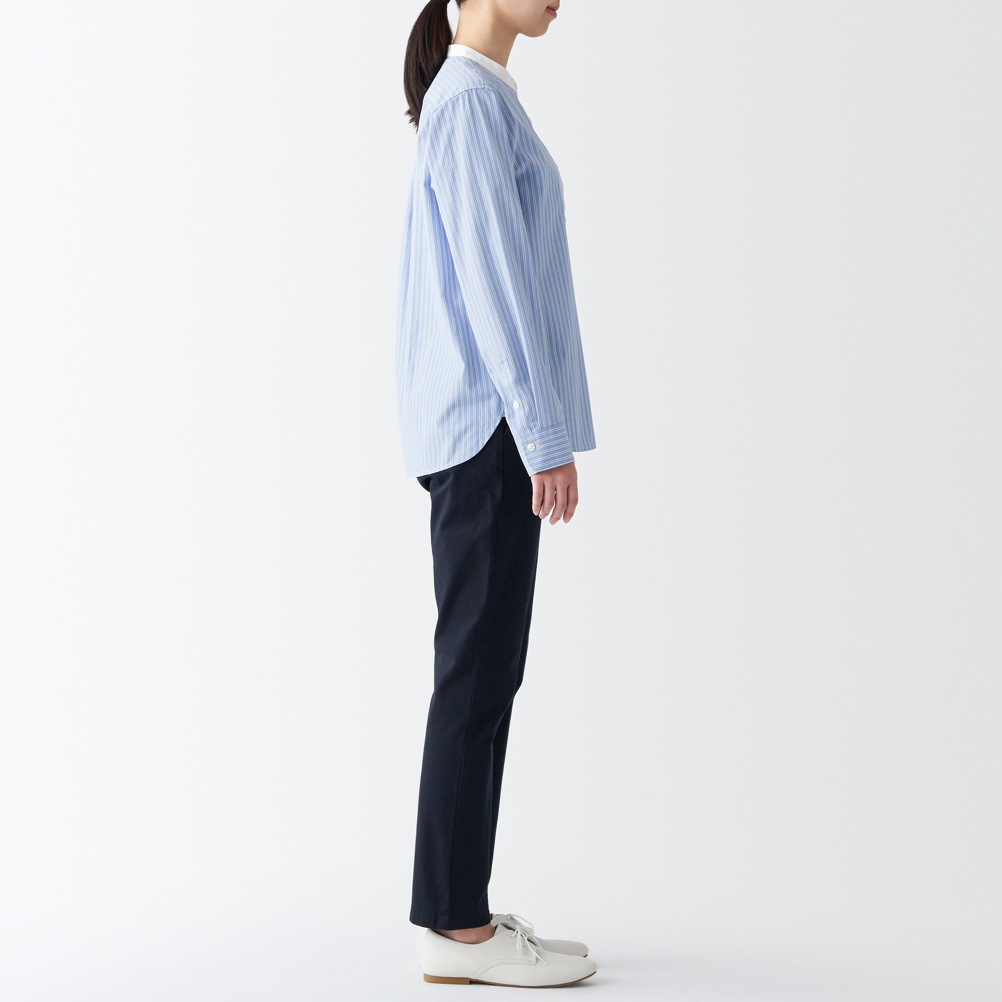 Washed broad Stand collar Long Sleeve shirt