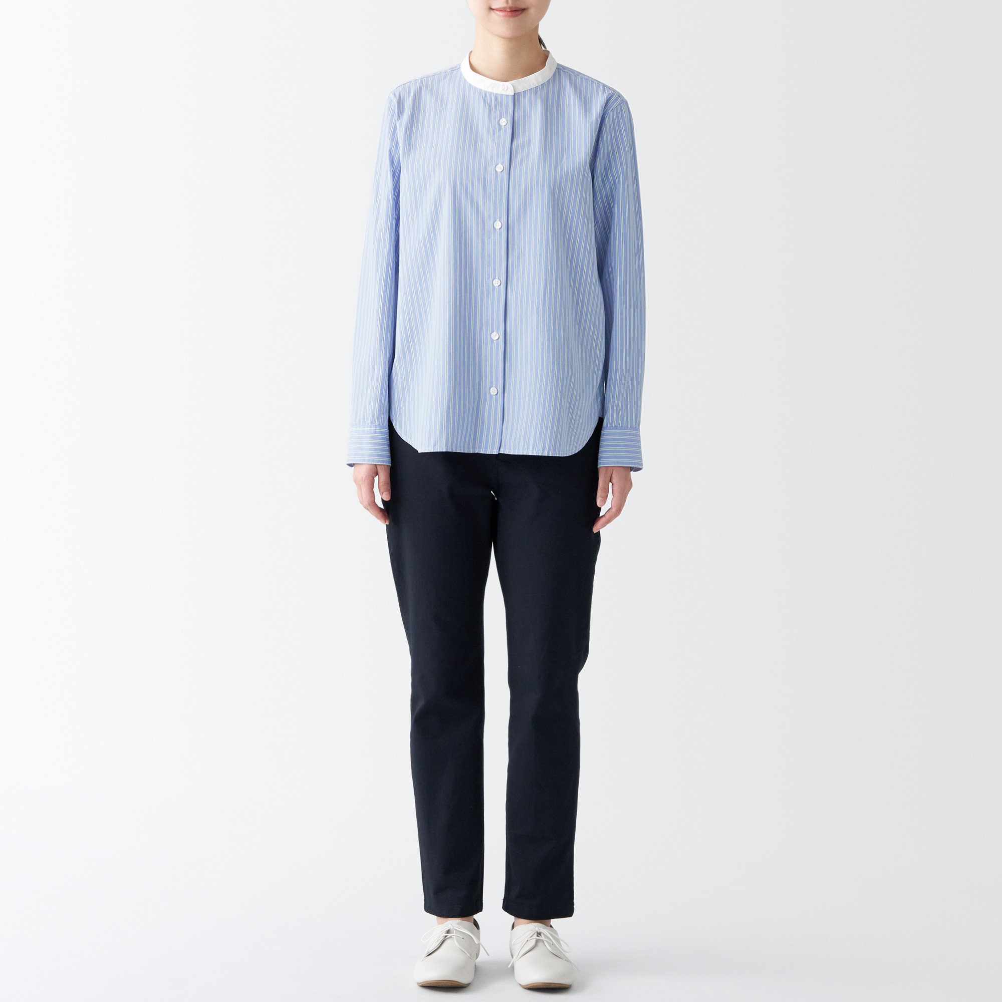 Washed broad Stand collar Long Sleeve shirt
