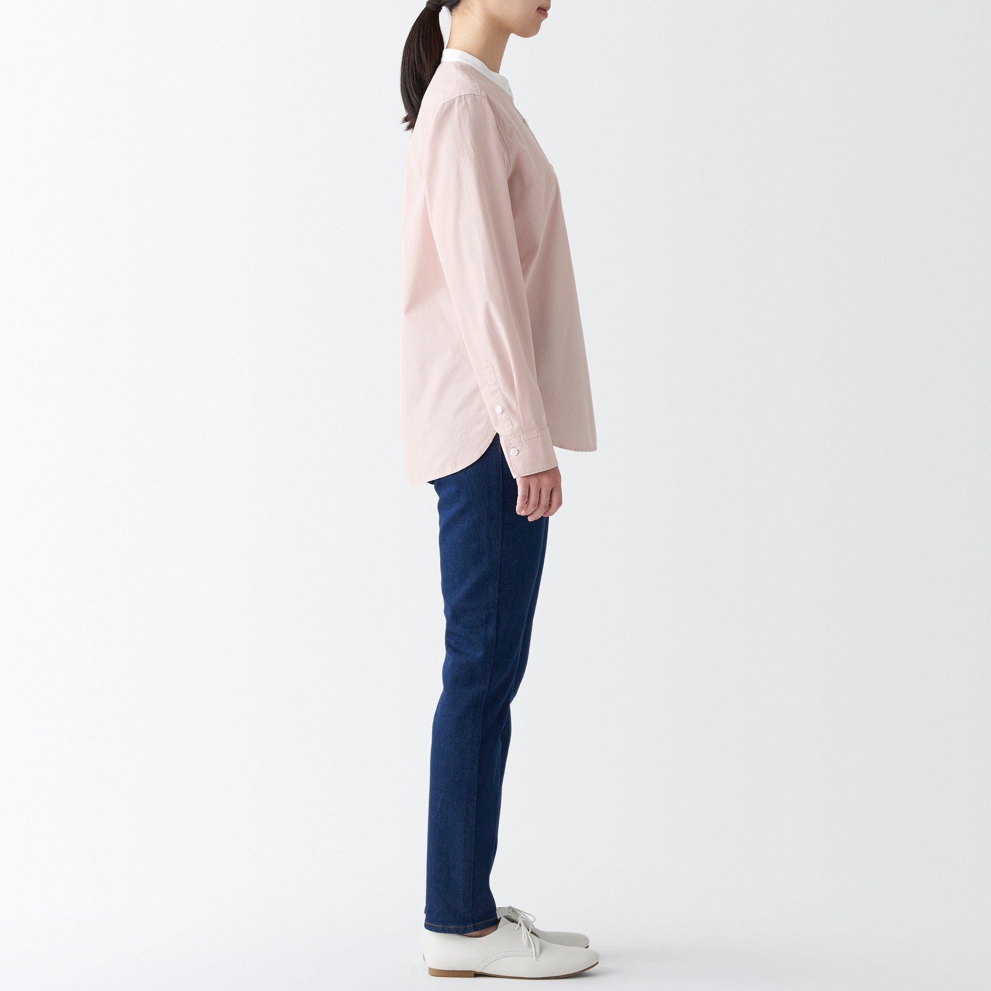Washed broad Stand collar Long Sleeve shirt