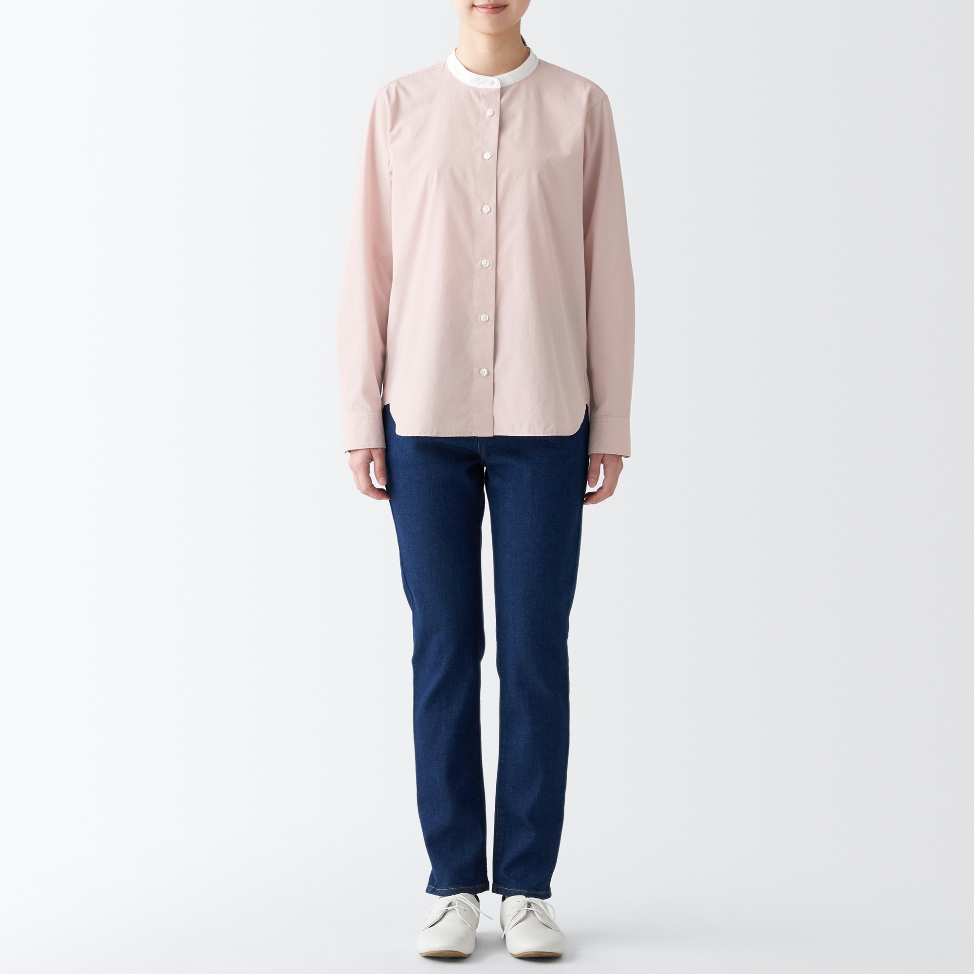 Washed broad Stand collar Long Sleeve shirt