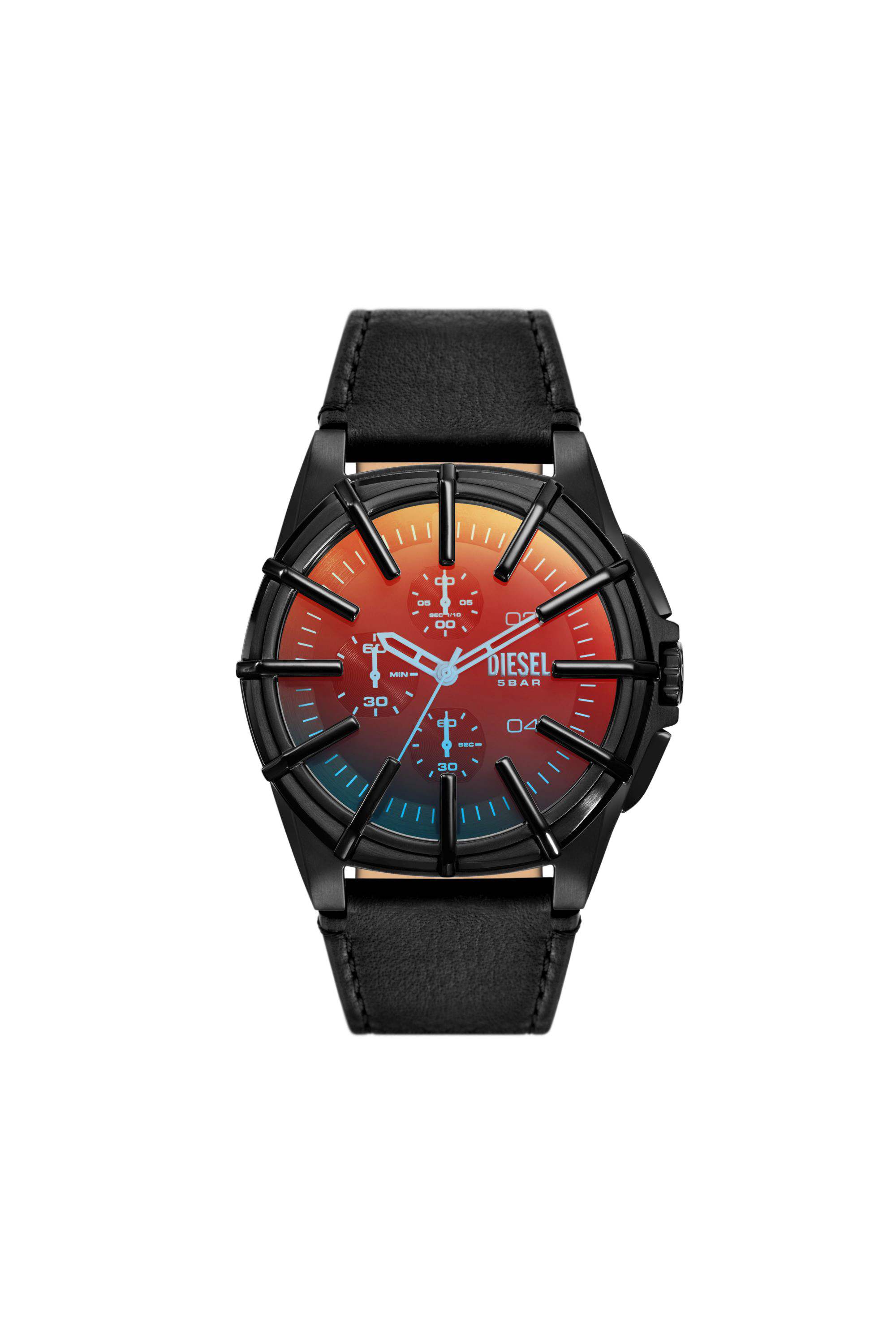 Black Framed black leather watch