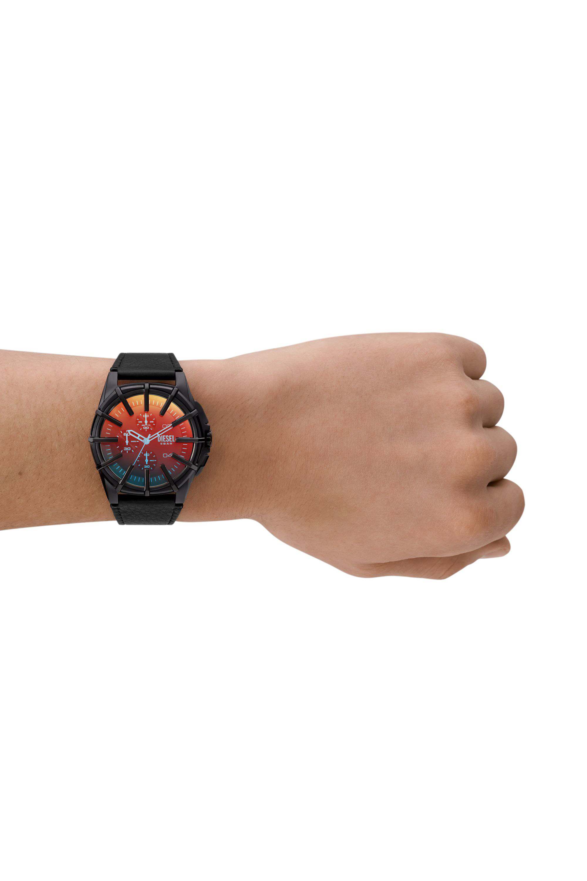 Black Framed black leather watch