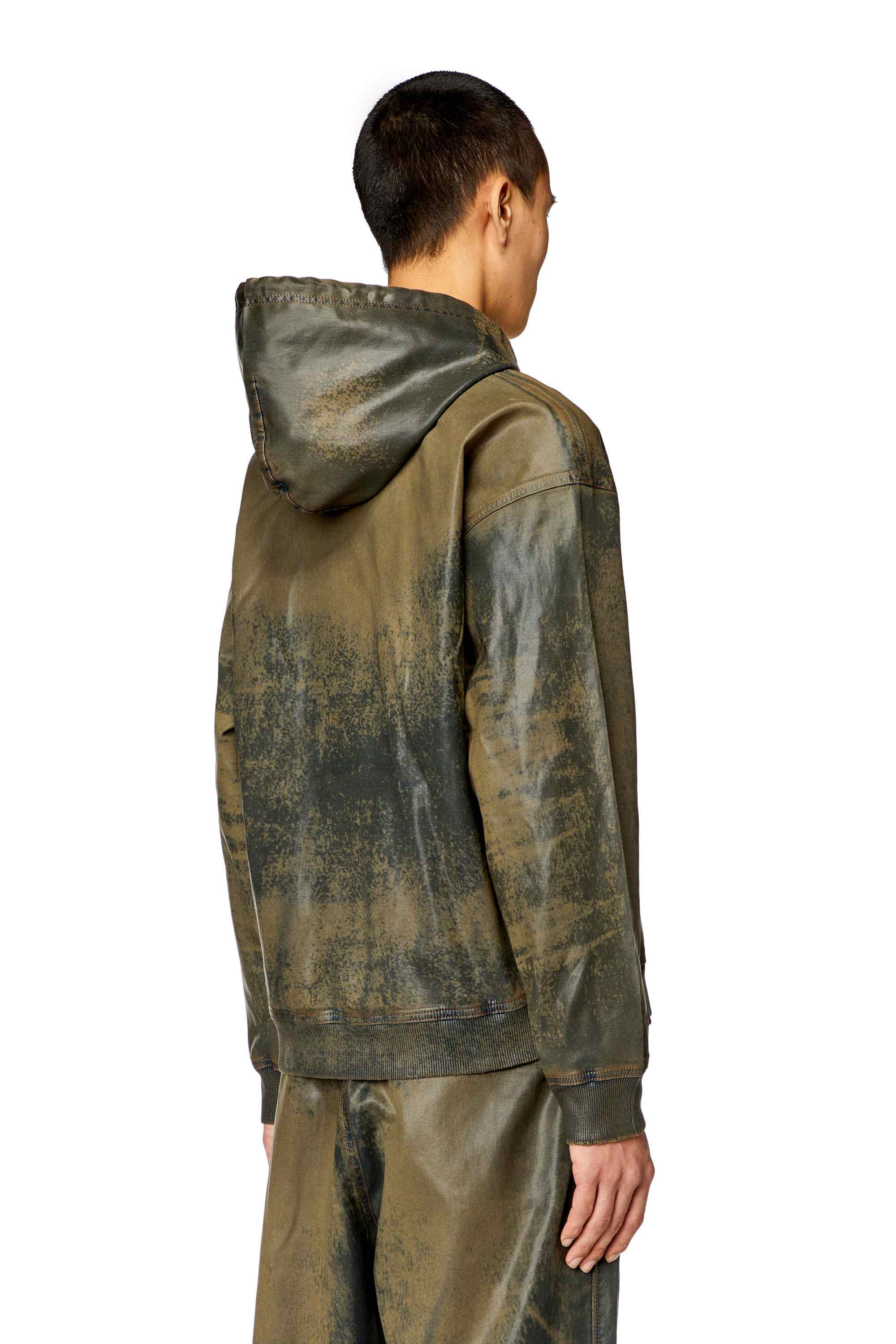 Brown Zip hoodie in laser-print Track Denim