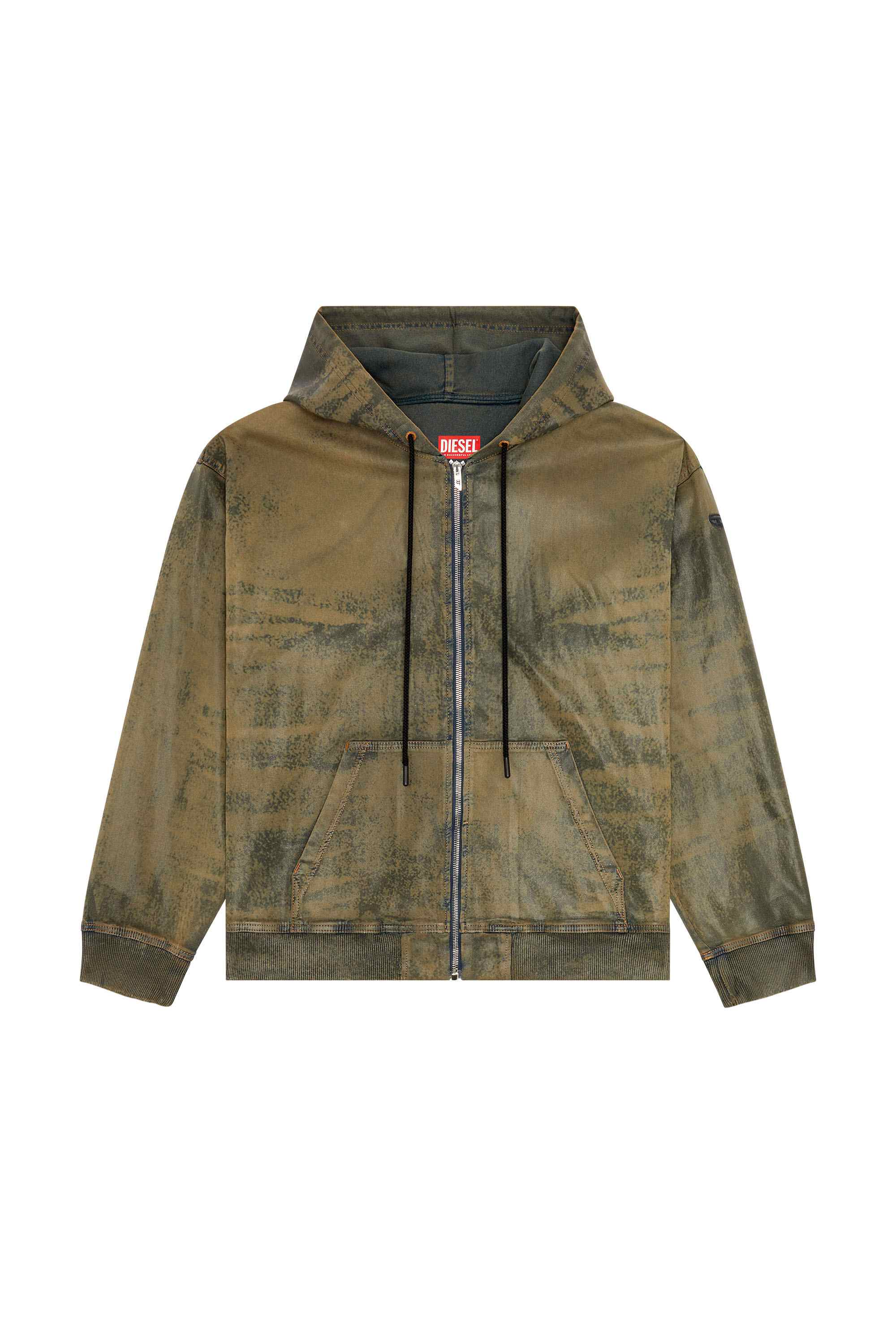 Brown Zip hoodie in laser-print Track Denim