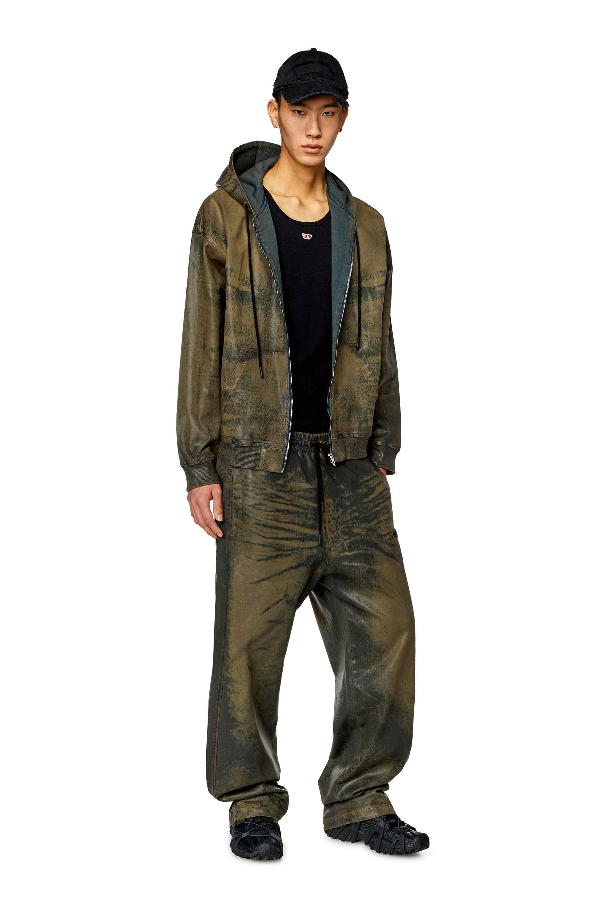 Brown Zip hoodie in laser-print Track Denim