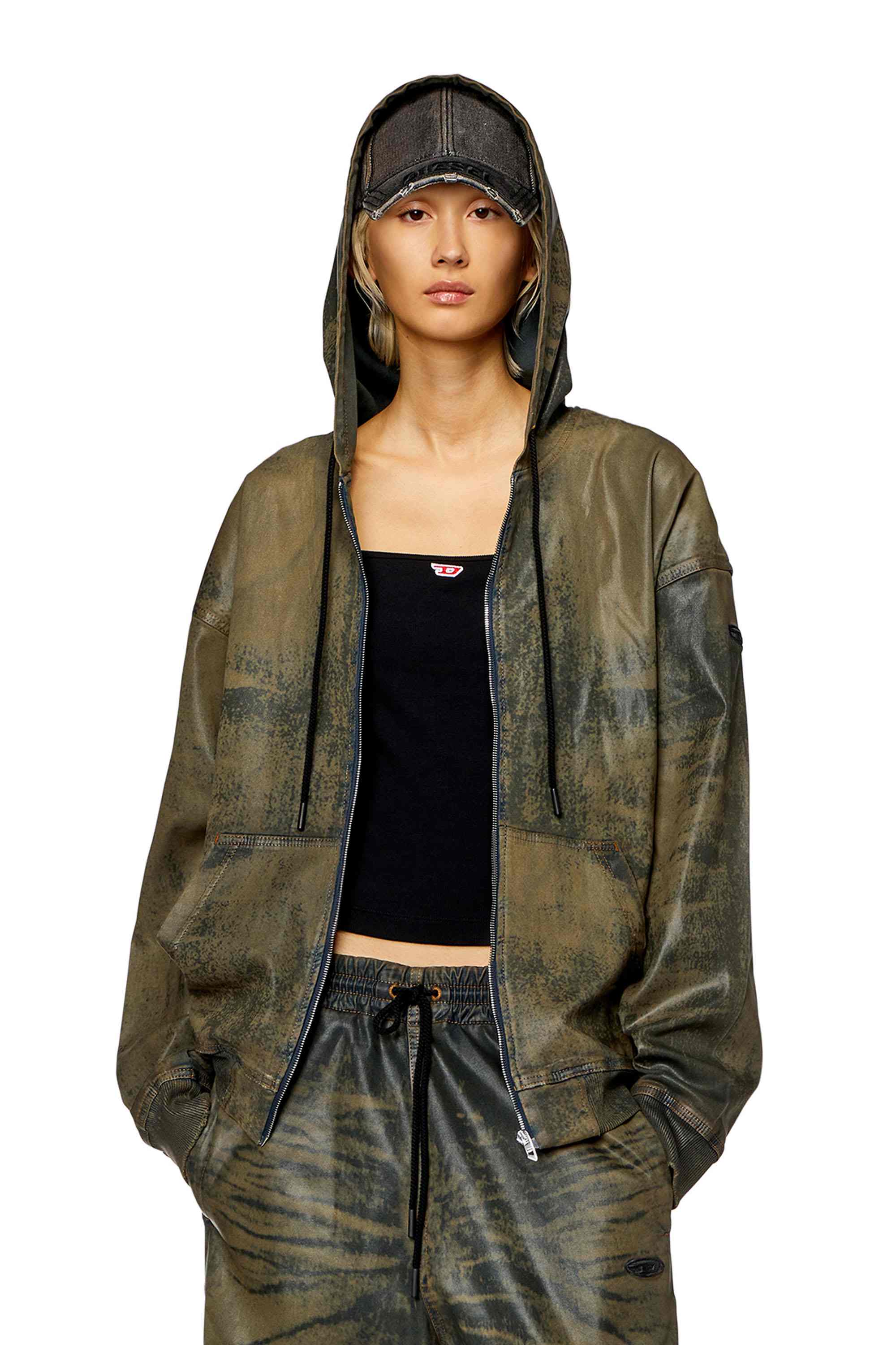 Brown Zip hoodie in laser-print Track Denim
