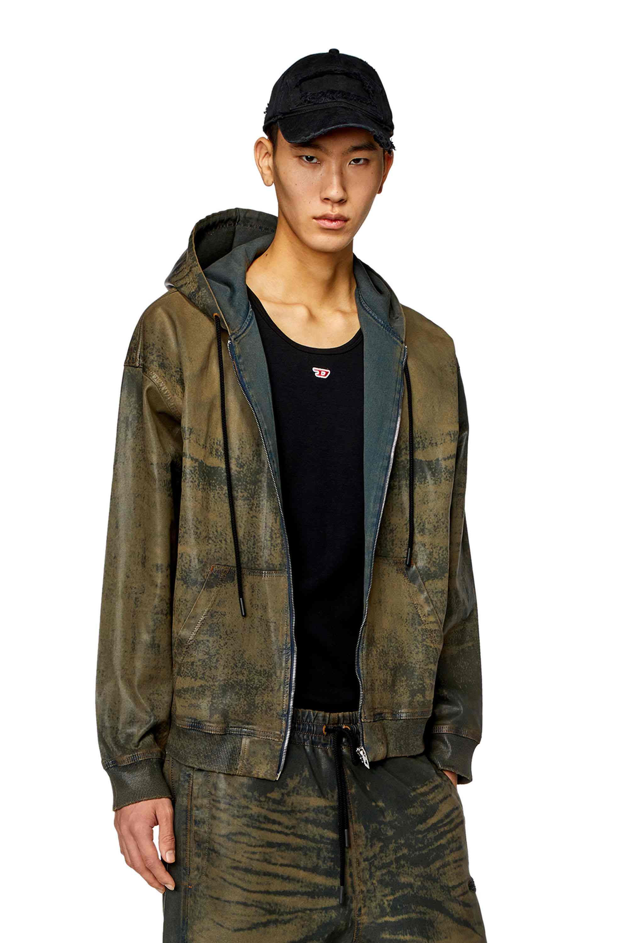 Brown Zip hoodie in laser-print Track Denim