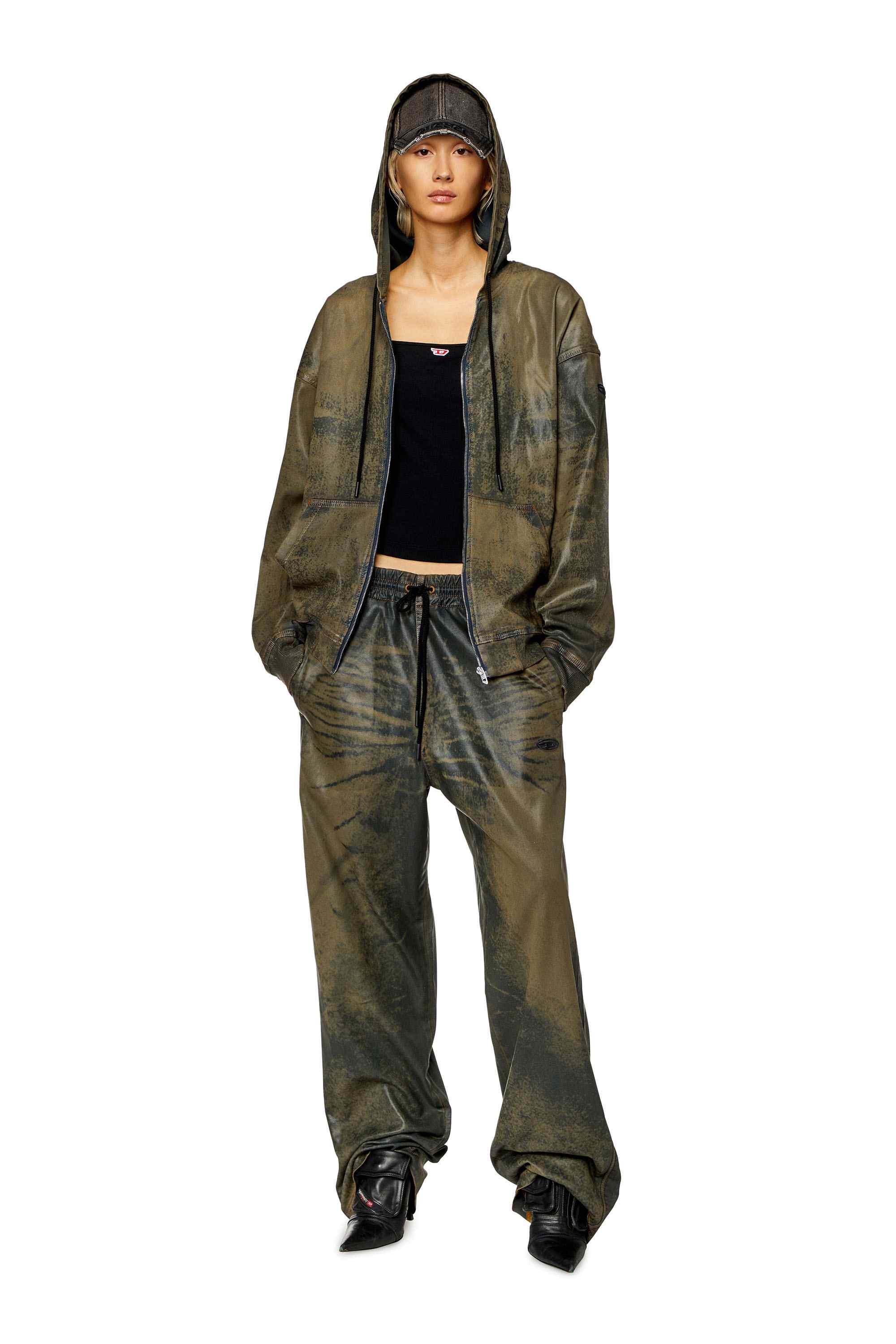 Brown Zip hoodie in laser-print Track Denim