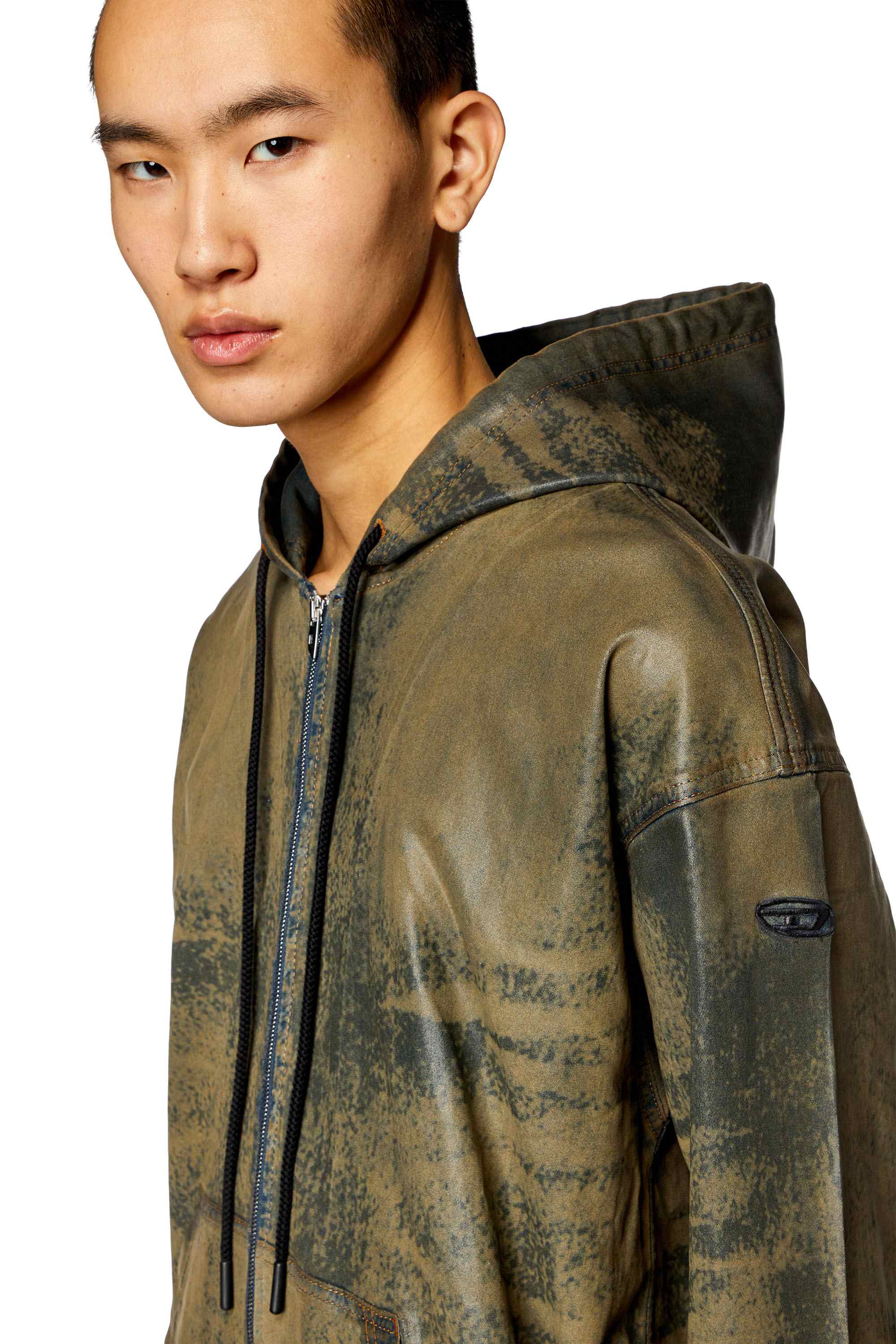Brown Zip hoodie in laser-print Track Denim