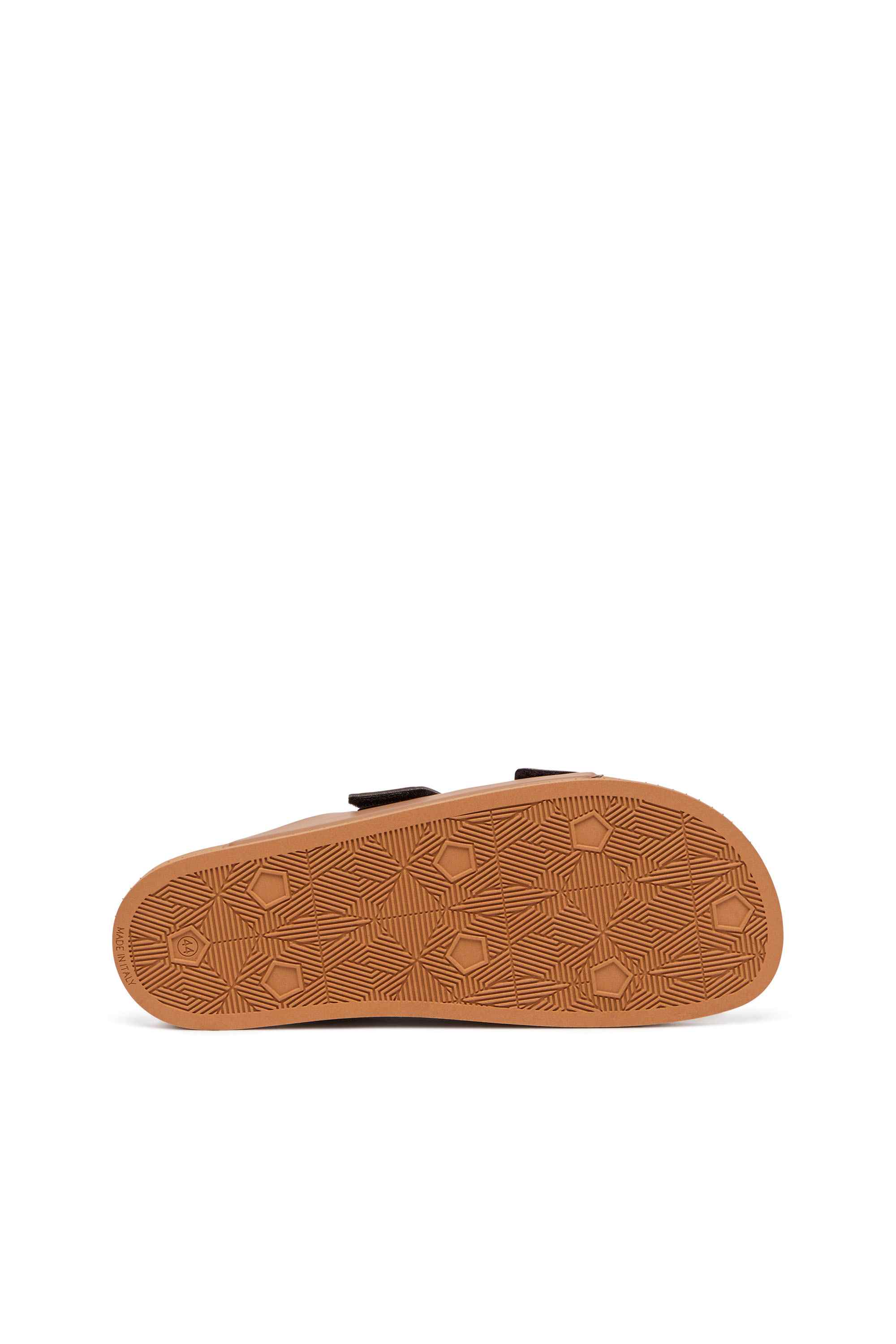 Brown Sa-Lax X-Rubber slides with embossed logo