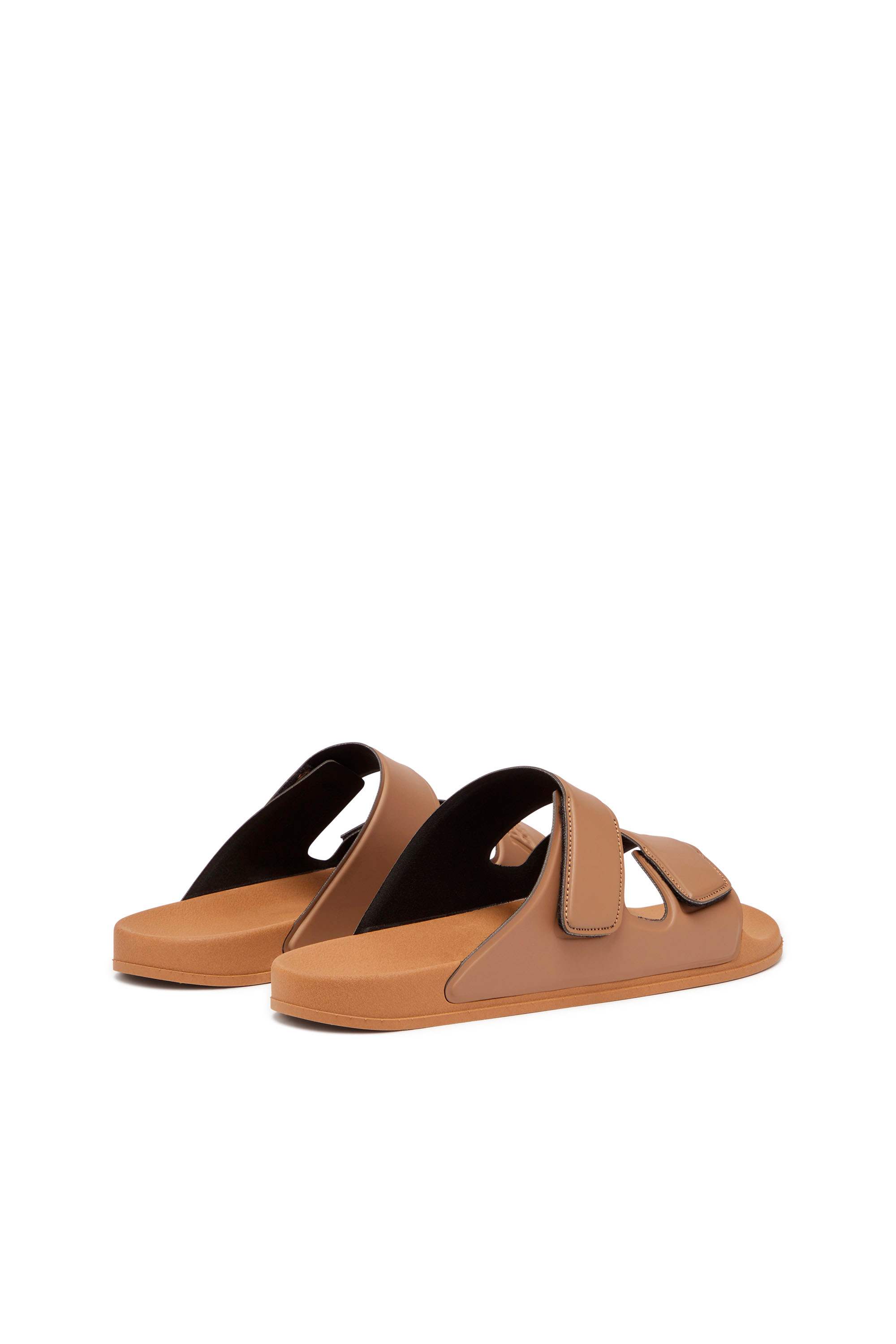 Brown Sa-Lax X-Rubber slides with embossed logo