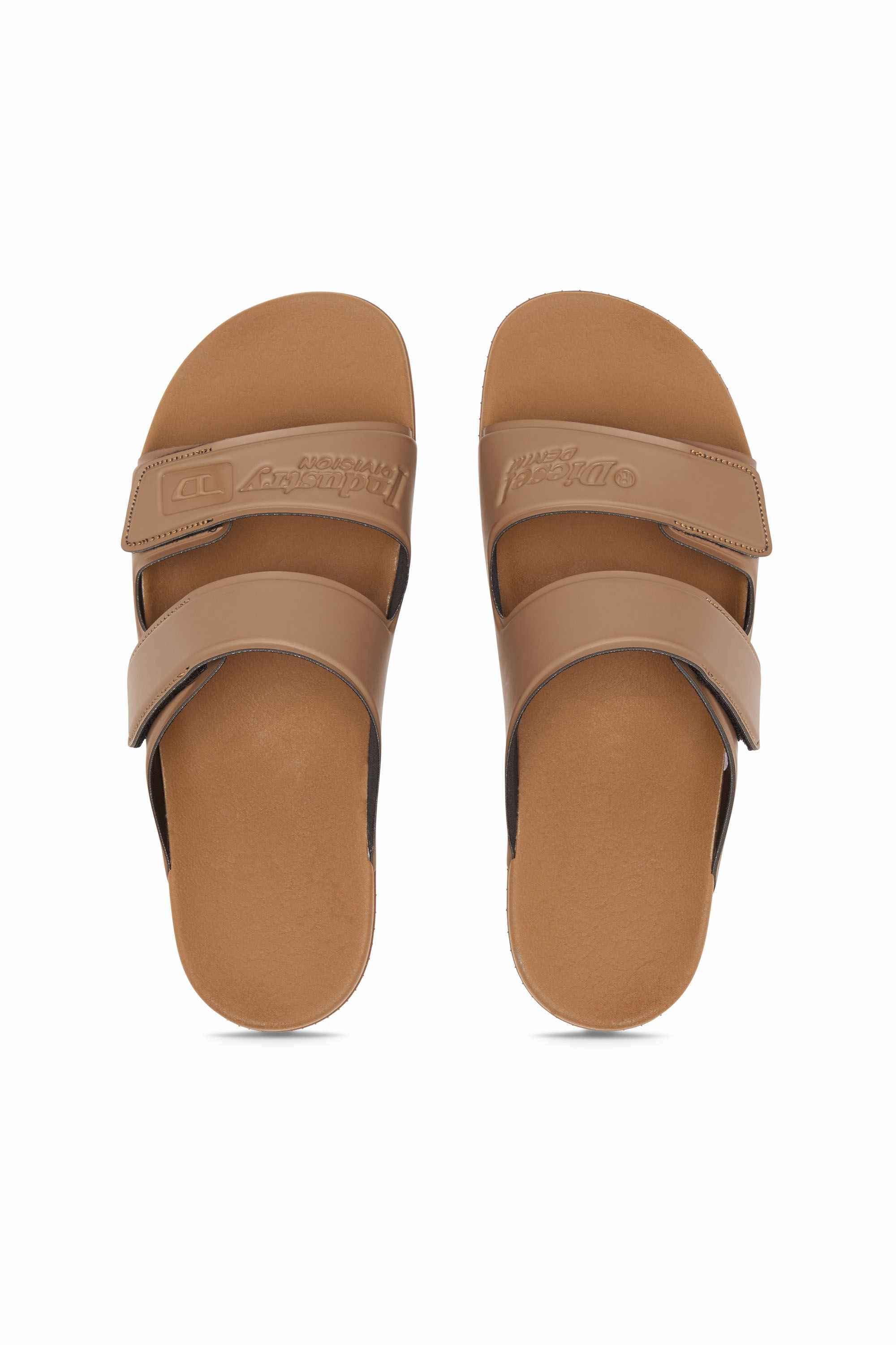 Brown Sa-Lax X-Rubber slides with embossed logo