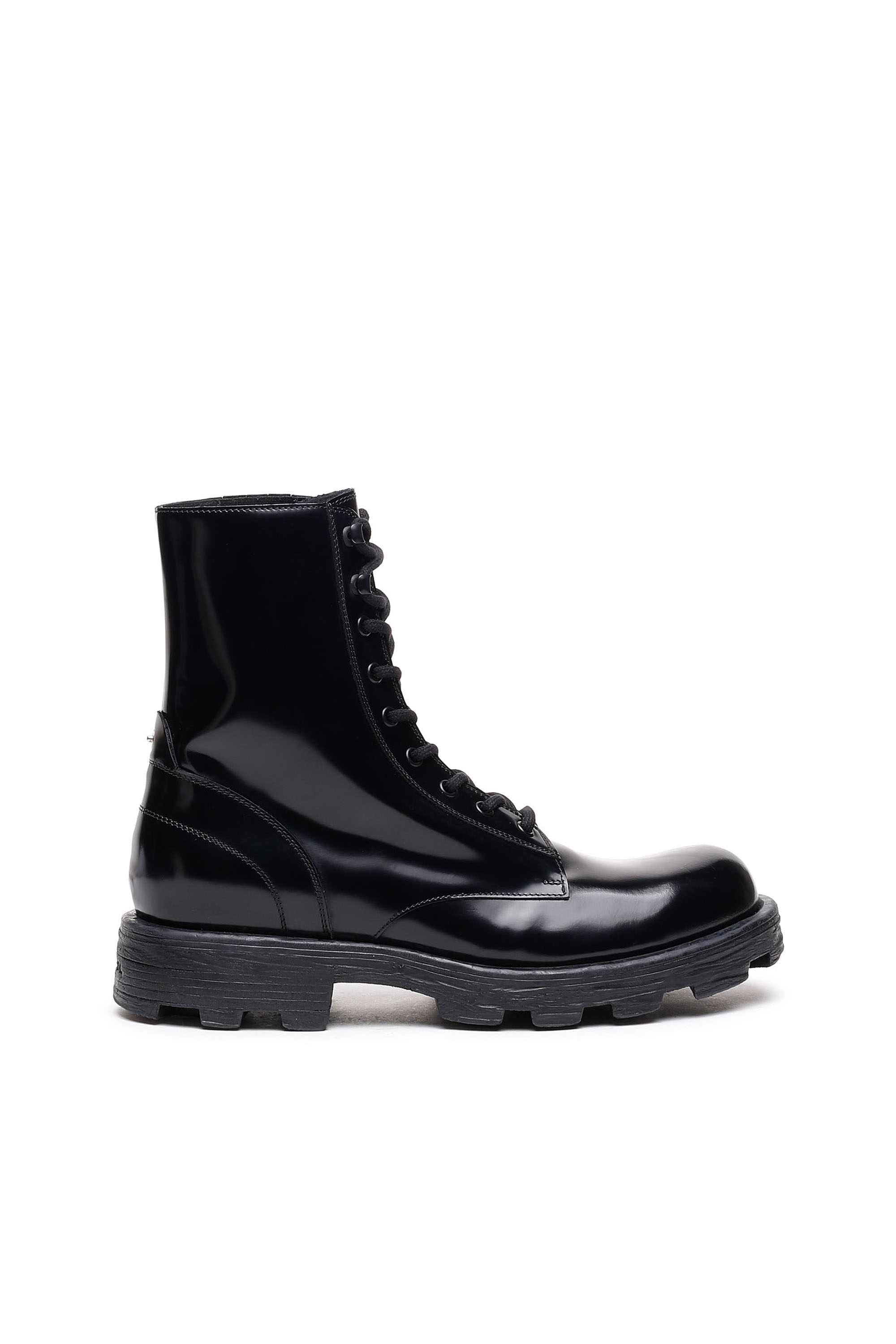 Black D-Hammer-Combat boots in glossed leather