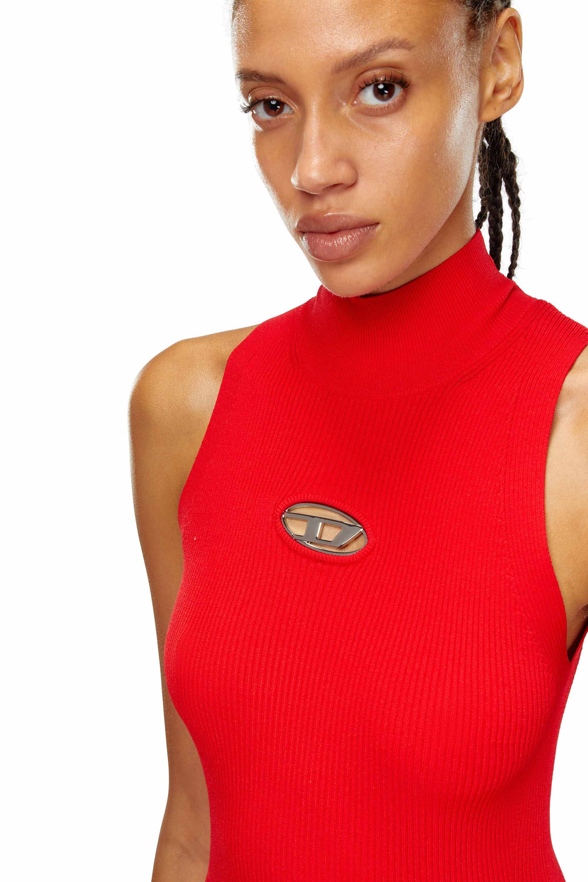 Red Short turtleneck dress in ribbed knit