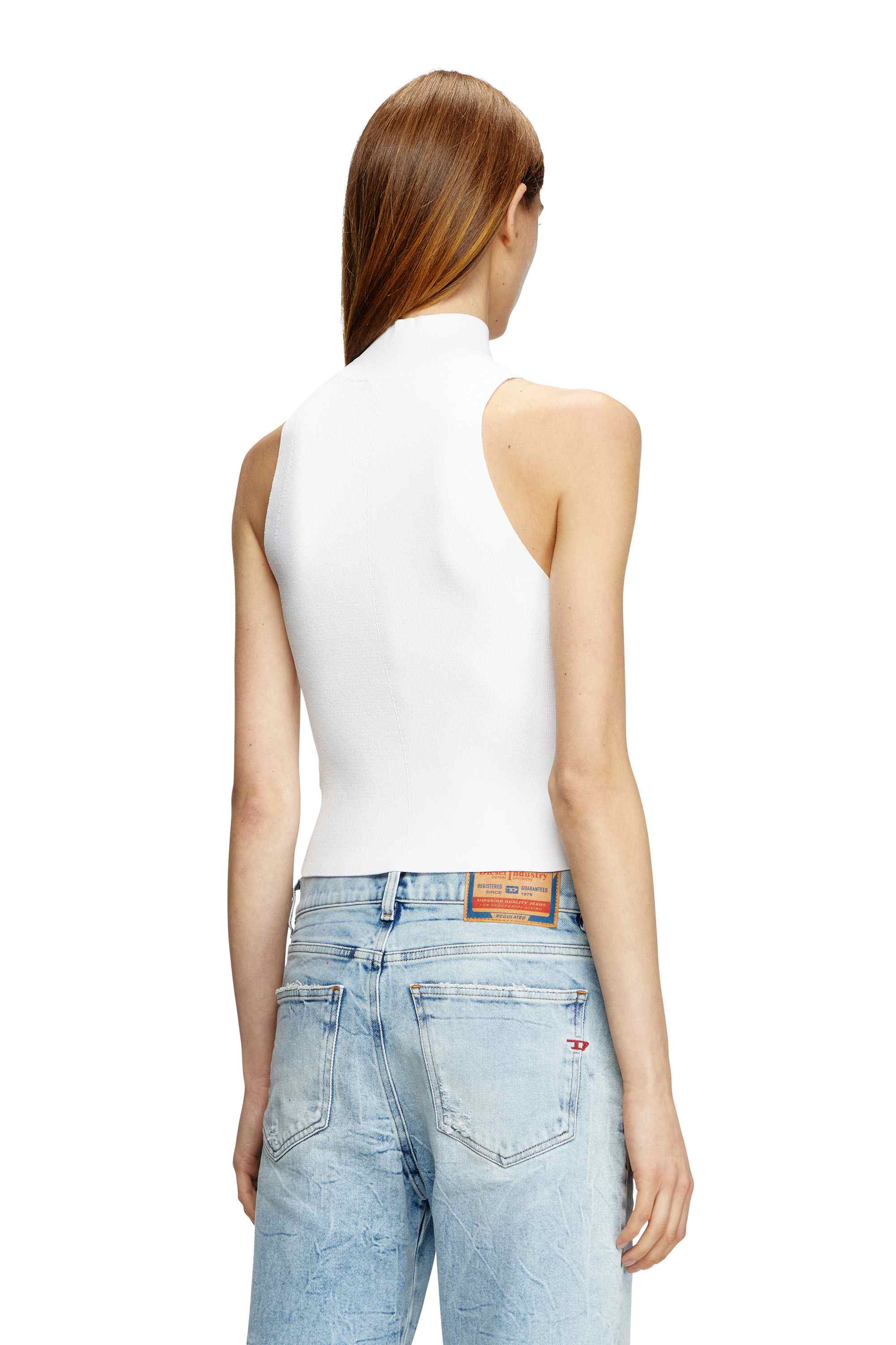 White Ribbed-knit turtleneck top